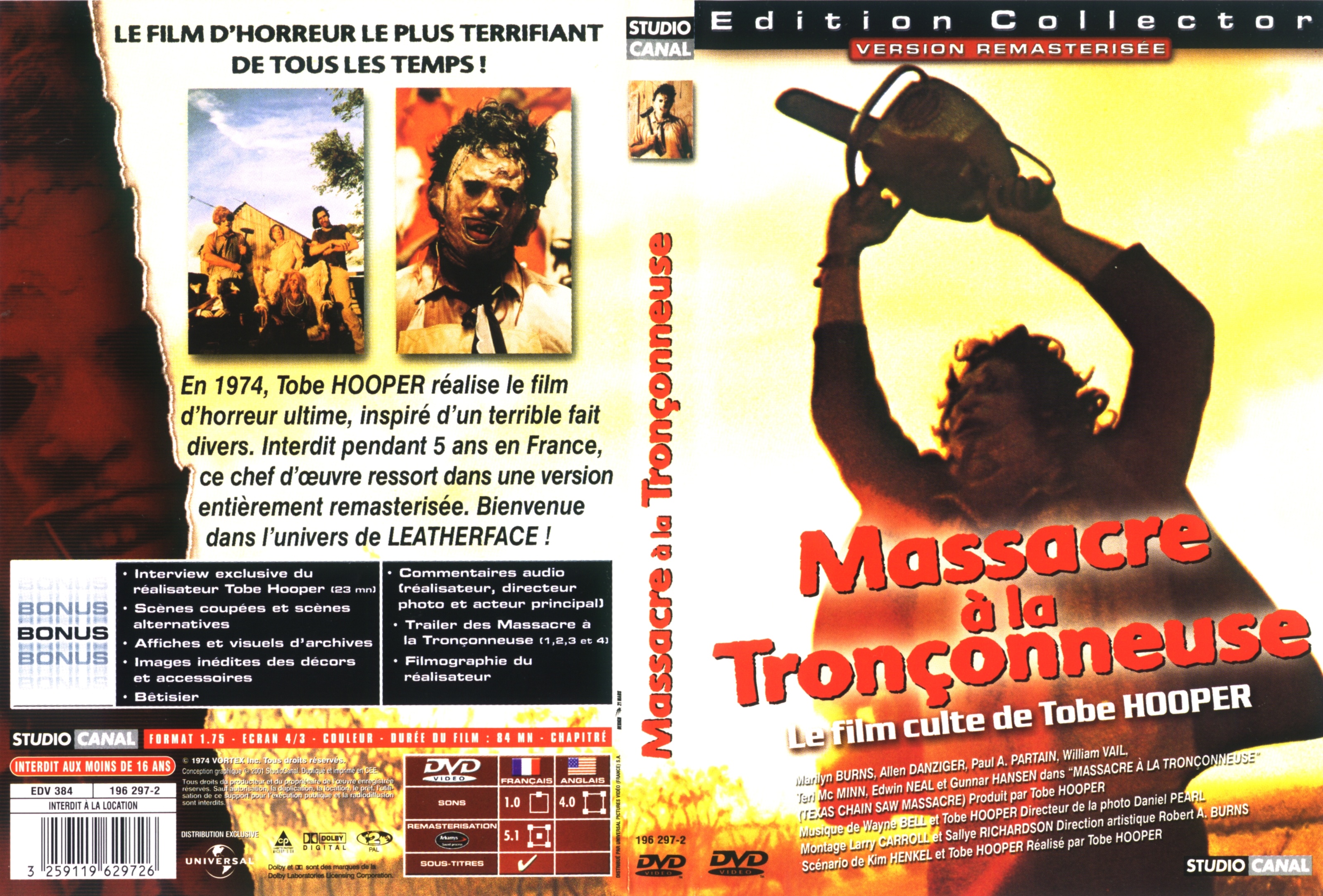 Jaquette DVD Massacre  la tronconneuse