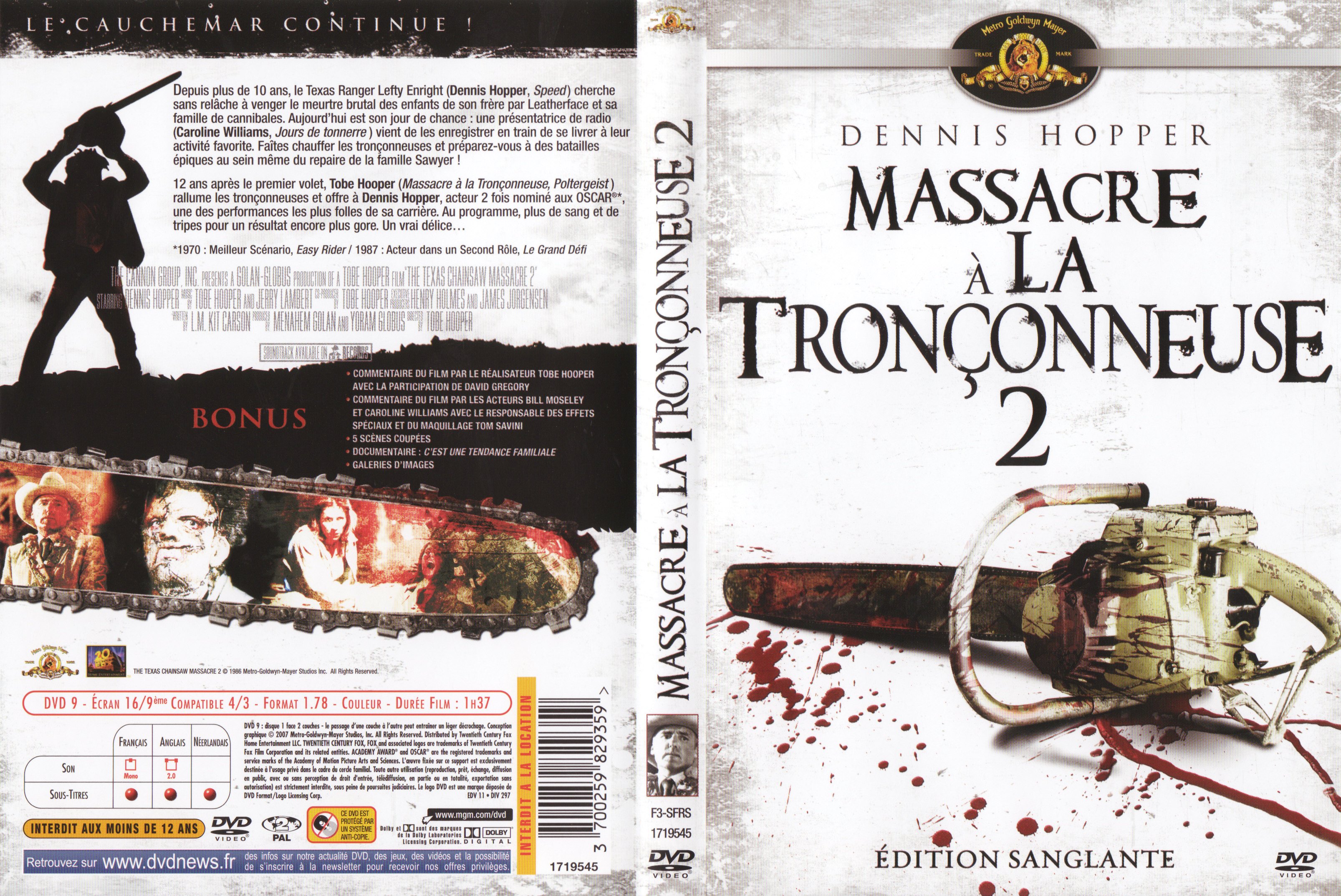Jaquette DVD Massacre  la tronconneuse 2