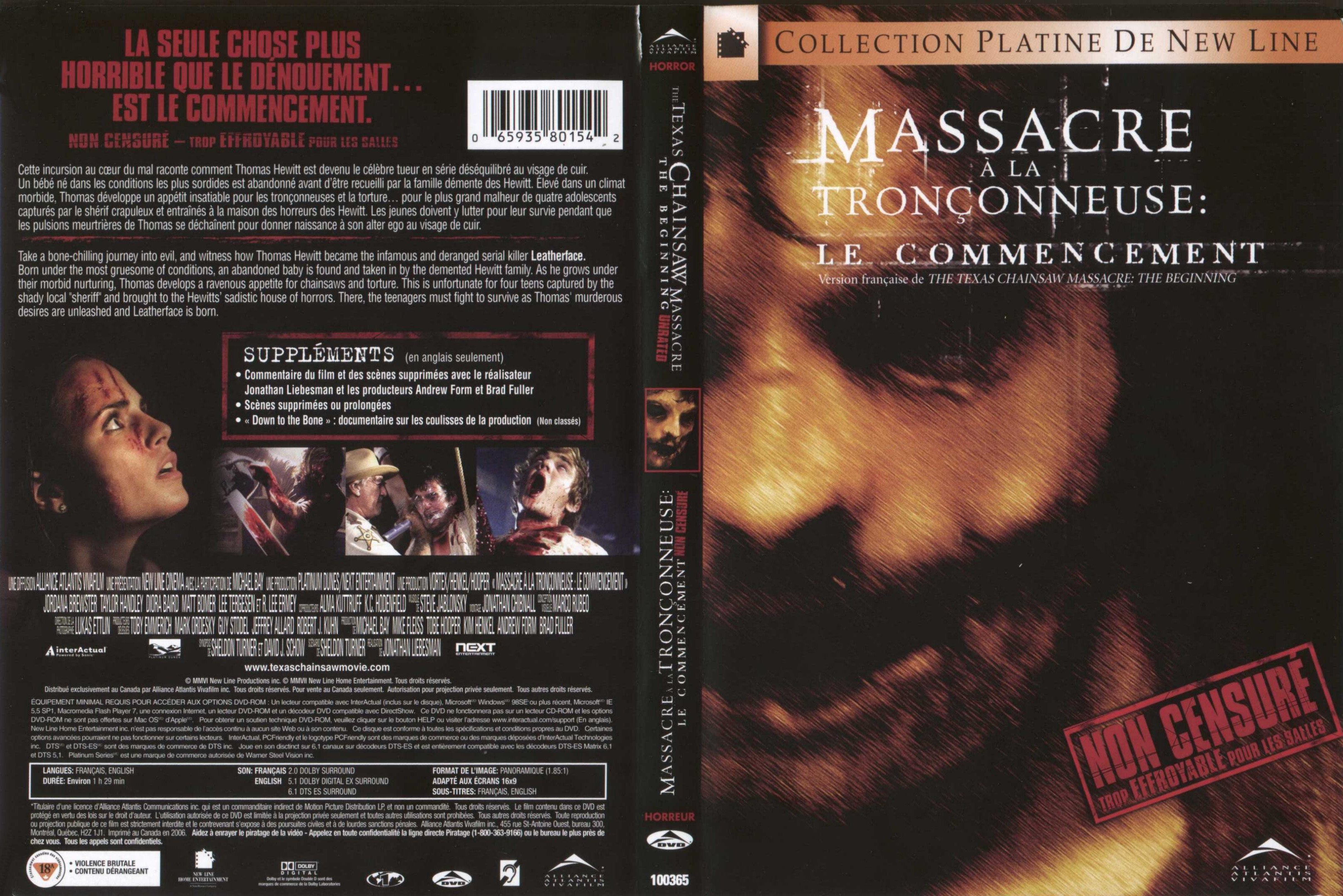 Jaquette DVD Massacre a la tronconneuse le commencement Zone 1