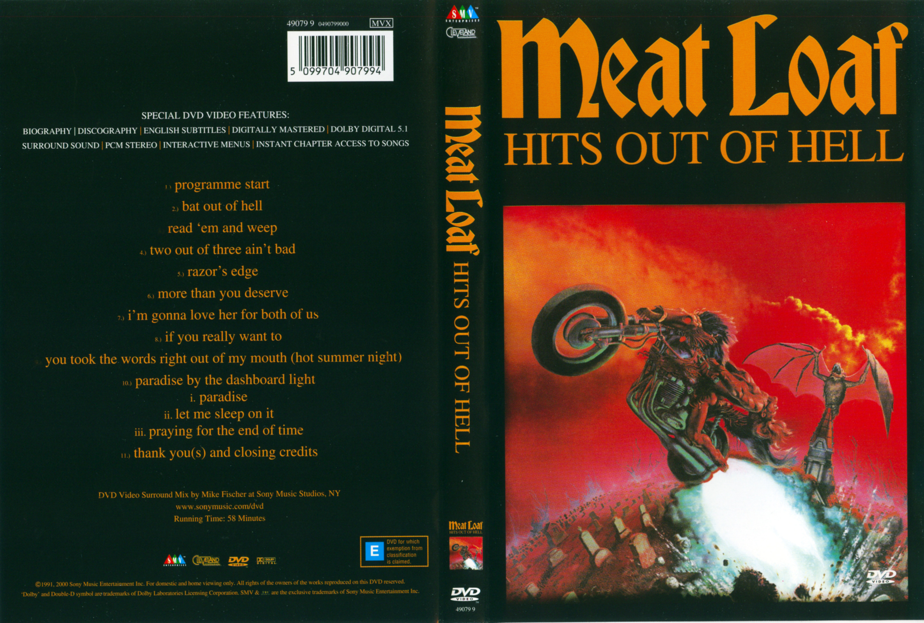 Jaquette DVD Meat Loaf - Hits out of hell