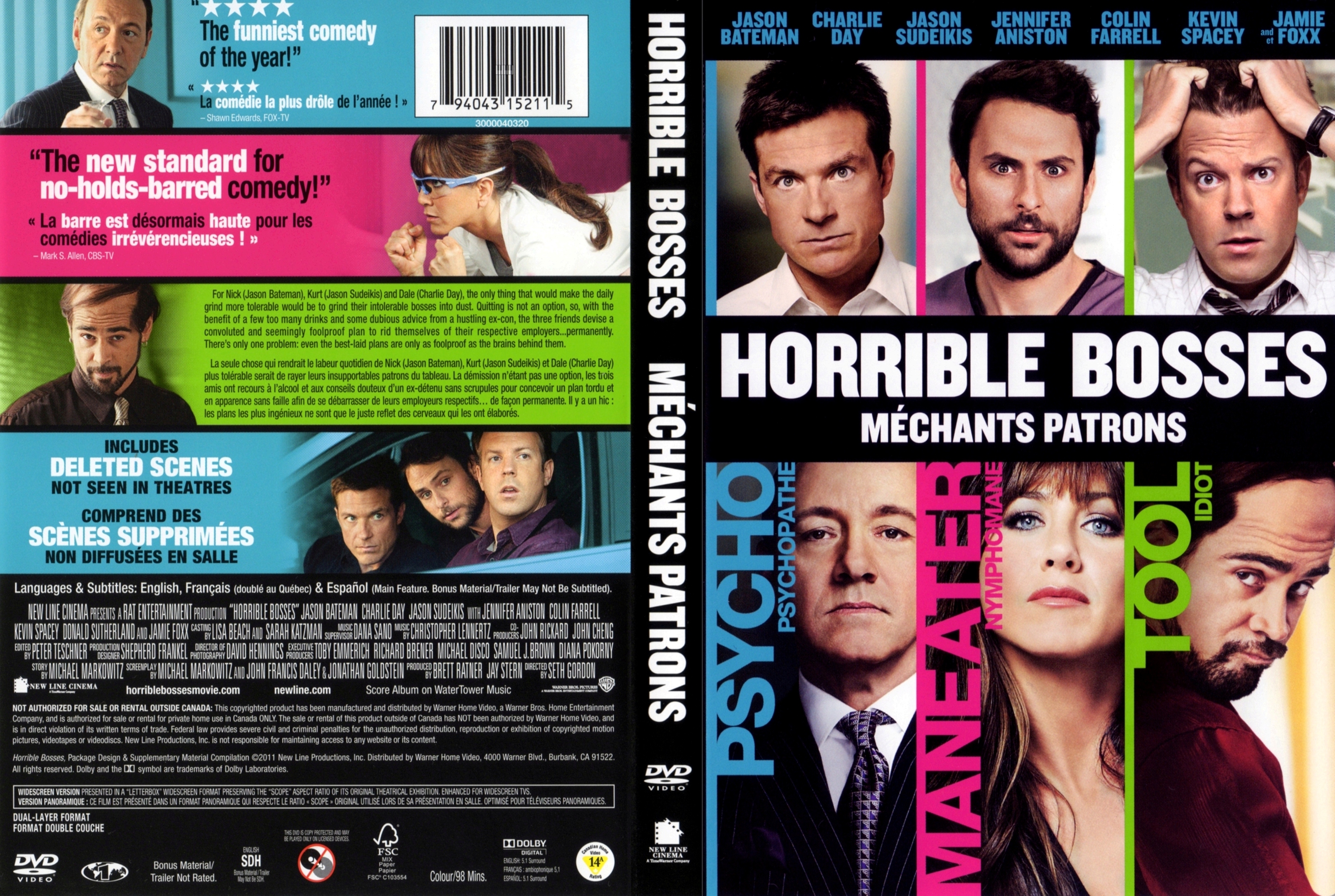 Jaquette DVD Mchants Patrons - Horrible bosses (Canadienne)