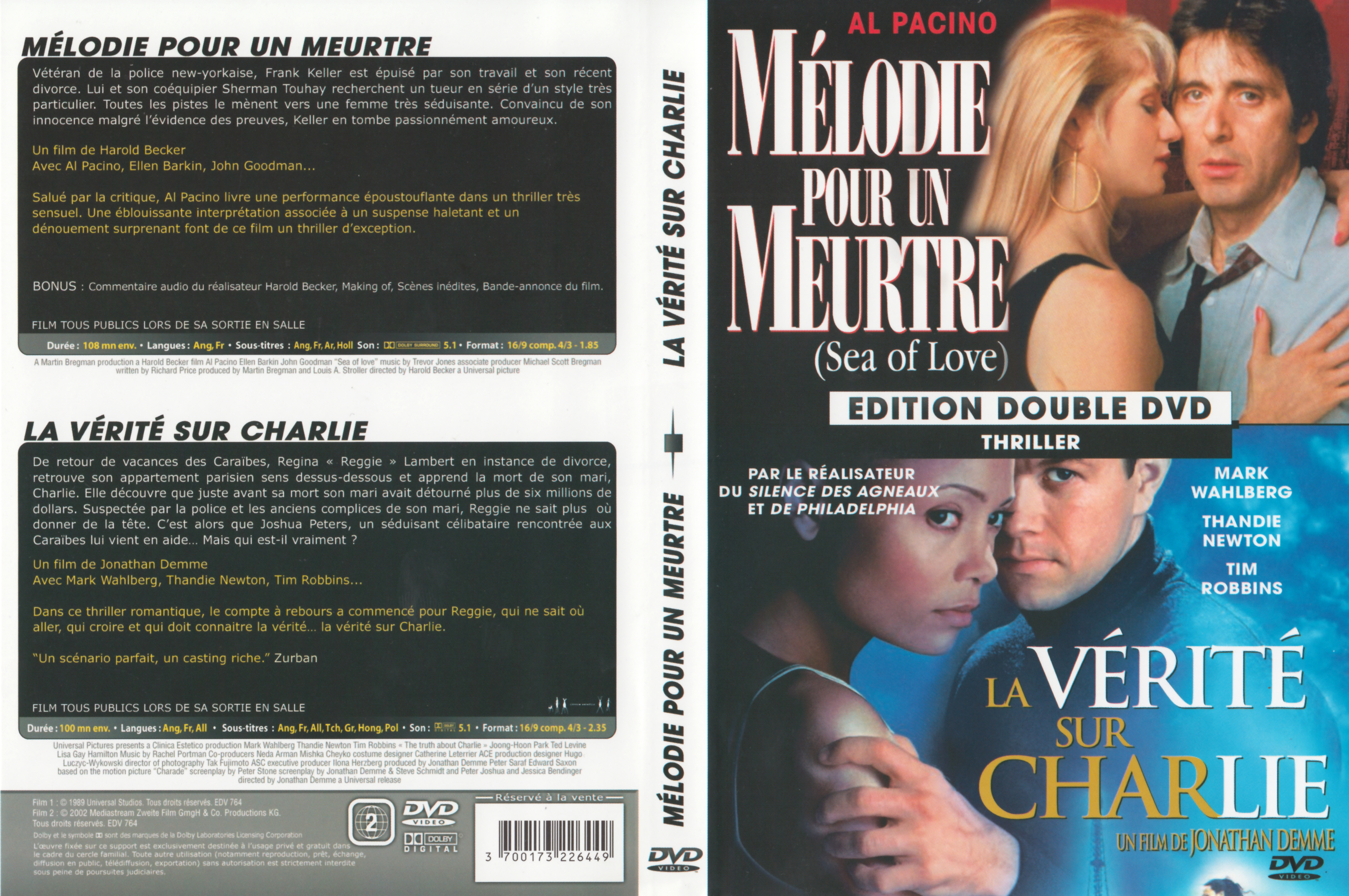 Jaquette DVD Mlodie pour un meurtre + La vrit sur Charlie