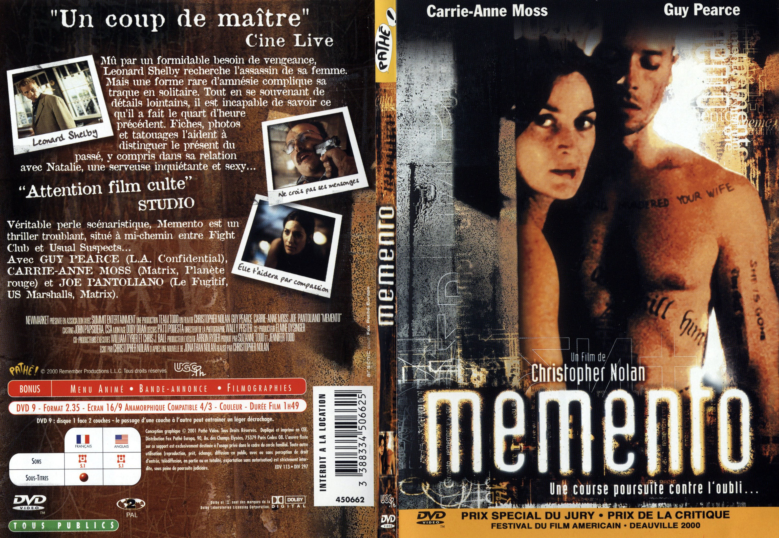 Jaquette DVD Memento - SLIM