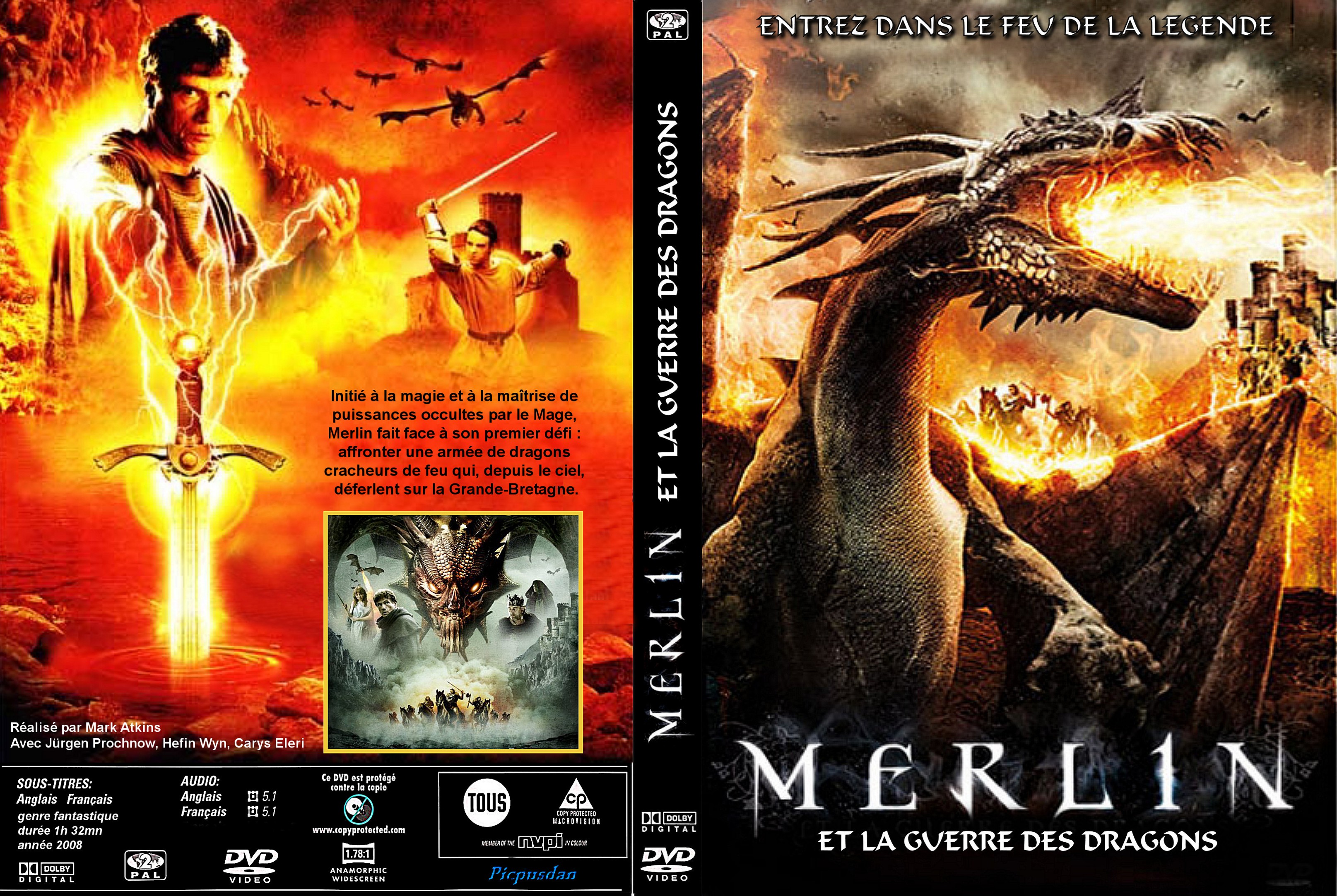 Jaquette DVD Merlin et la guerre des dragons custom