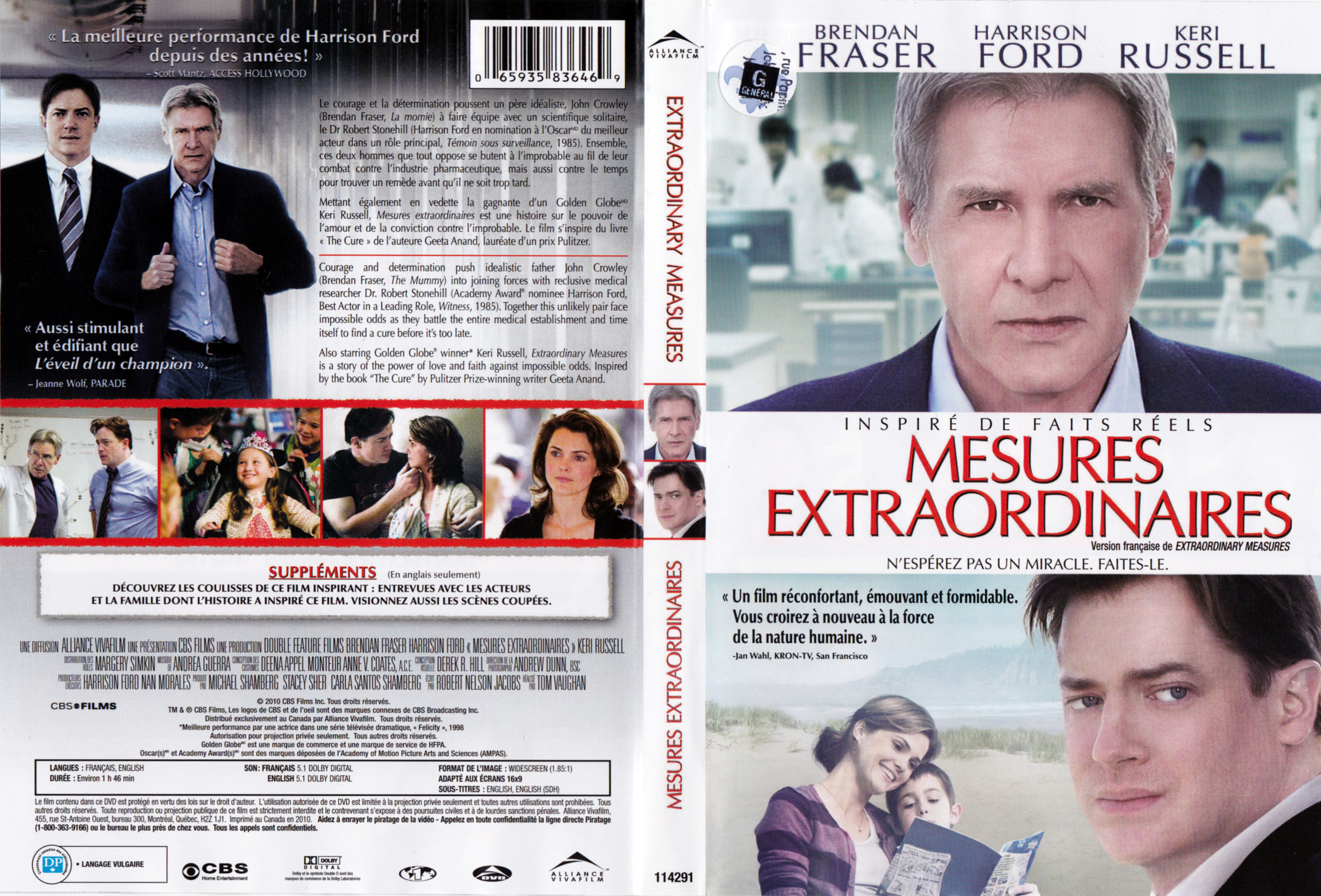 Jaquette DVD Mesures Extraordinaires - Extraordinary Measures (Canadienne)