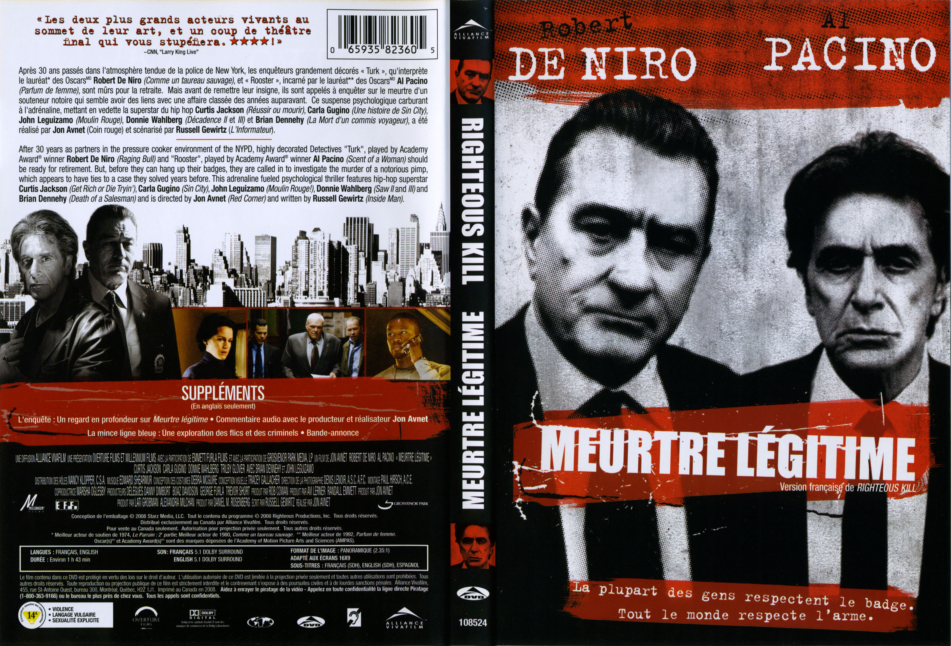 Jaquette DVD Meurtre lgitime - Righteous kill