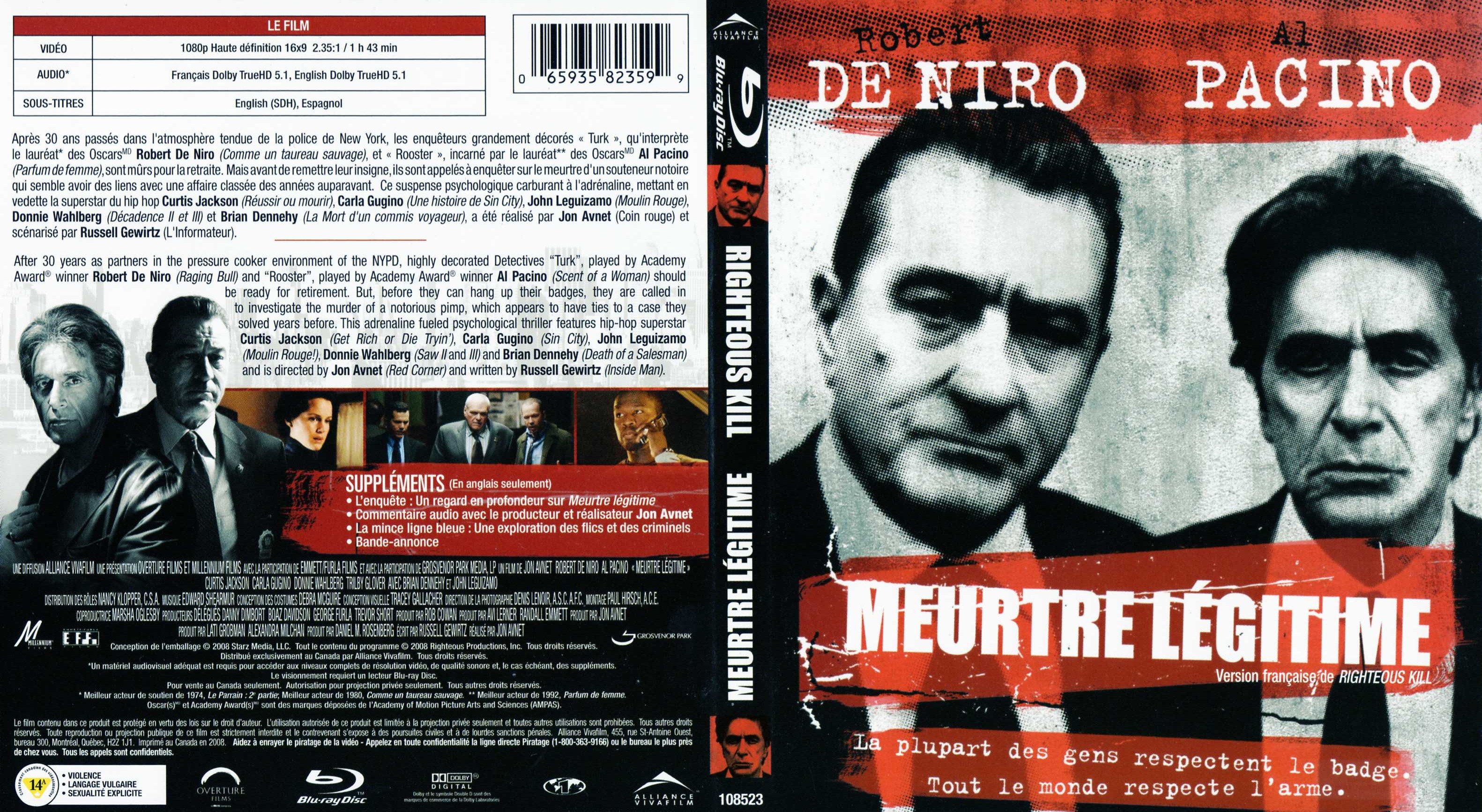Jaquette DVD Meurtre lgitime - Righteous kill (BLU-RAY)