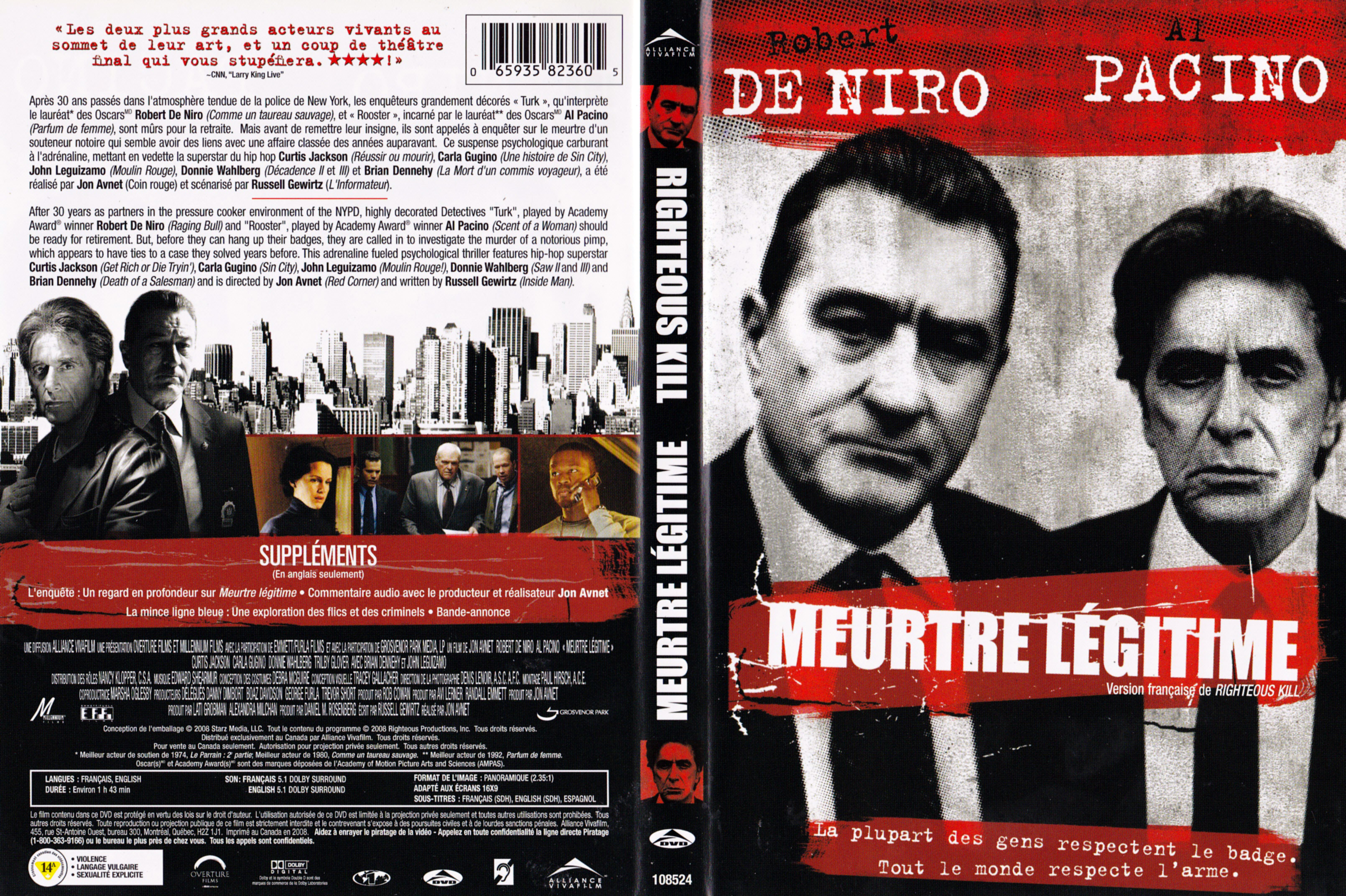 Jaquette DVD Meutre lgitime (Canadienne)