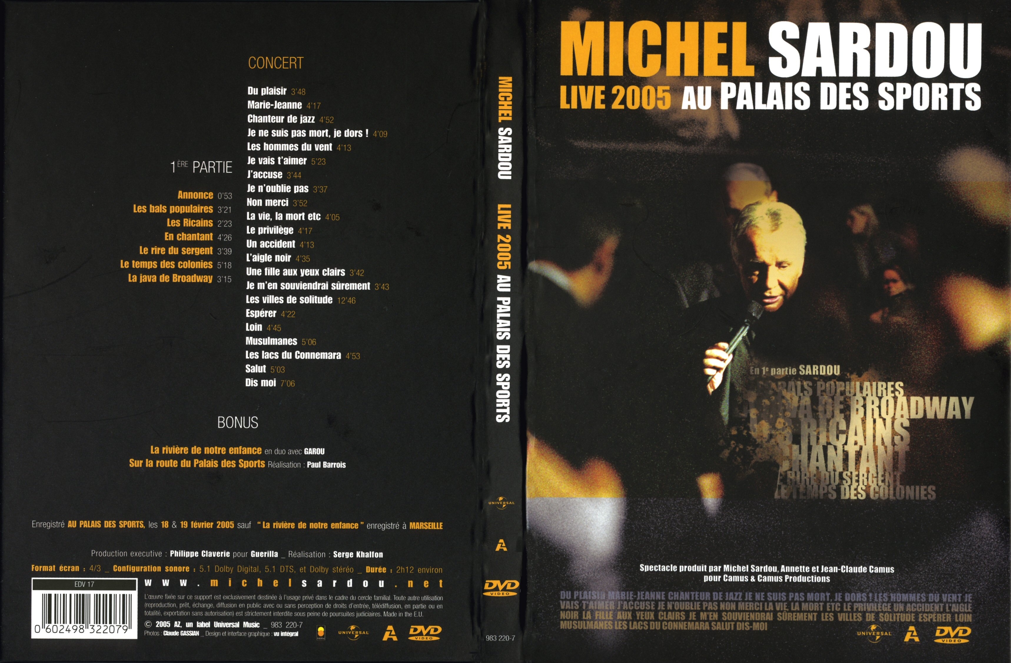 Jaquette DVD Michel Sardou Live 2005