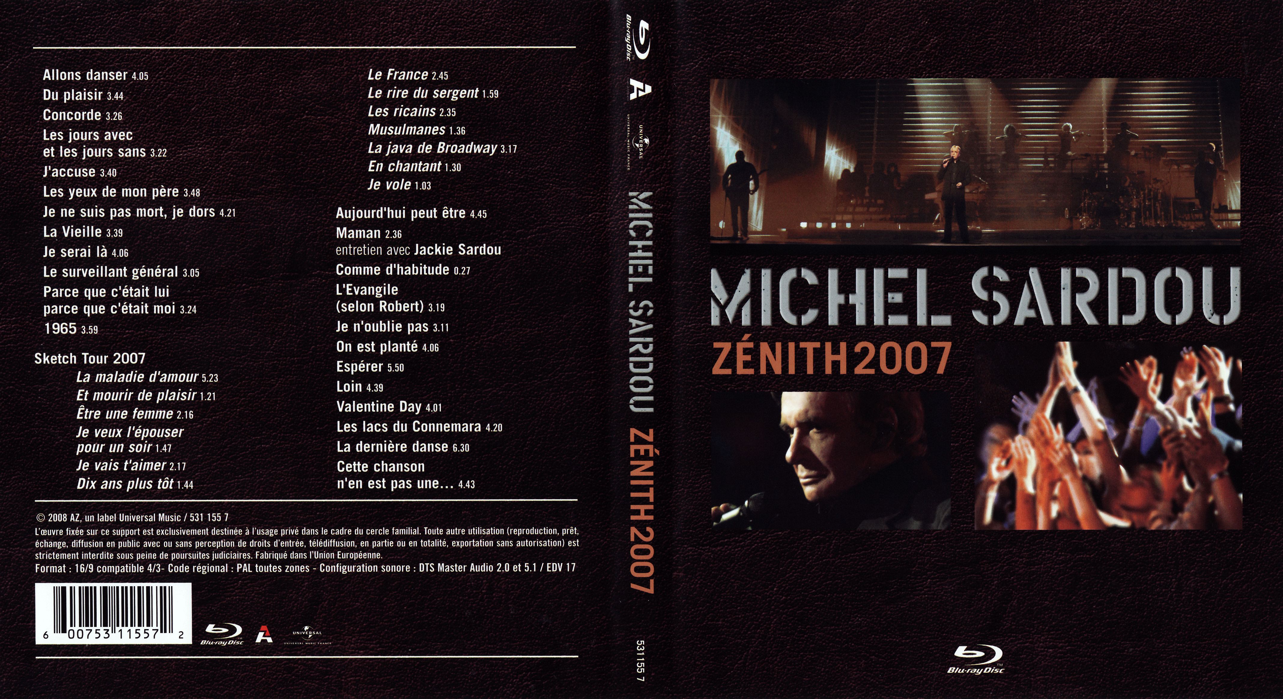 Jaquette DVD Michel Sardou Zenith 2007 (BLU-RAY)