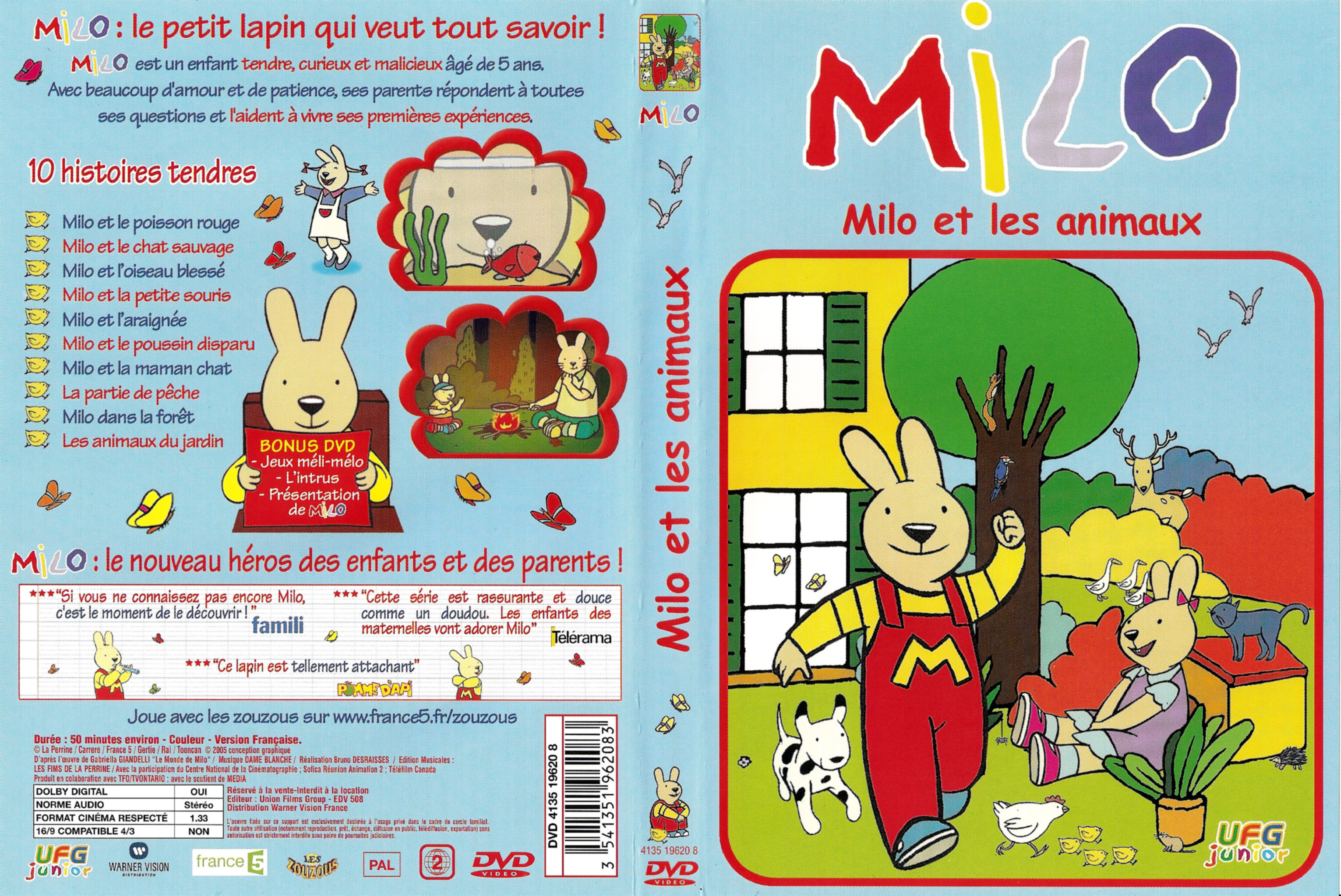 Jaquette DVD Milo et les animaux