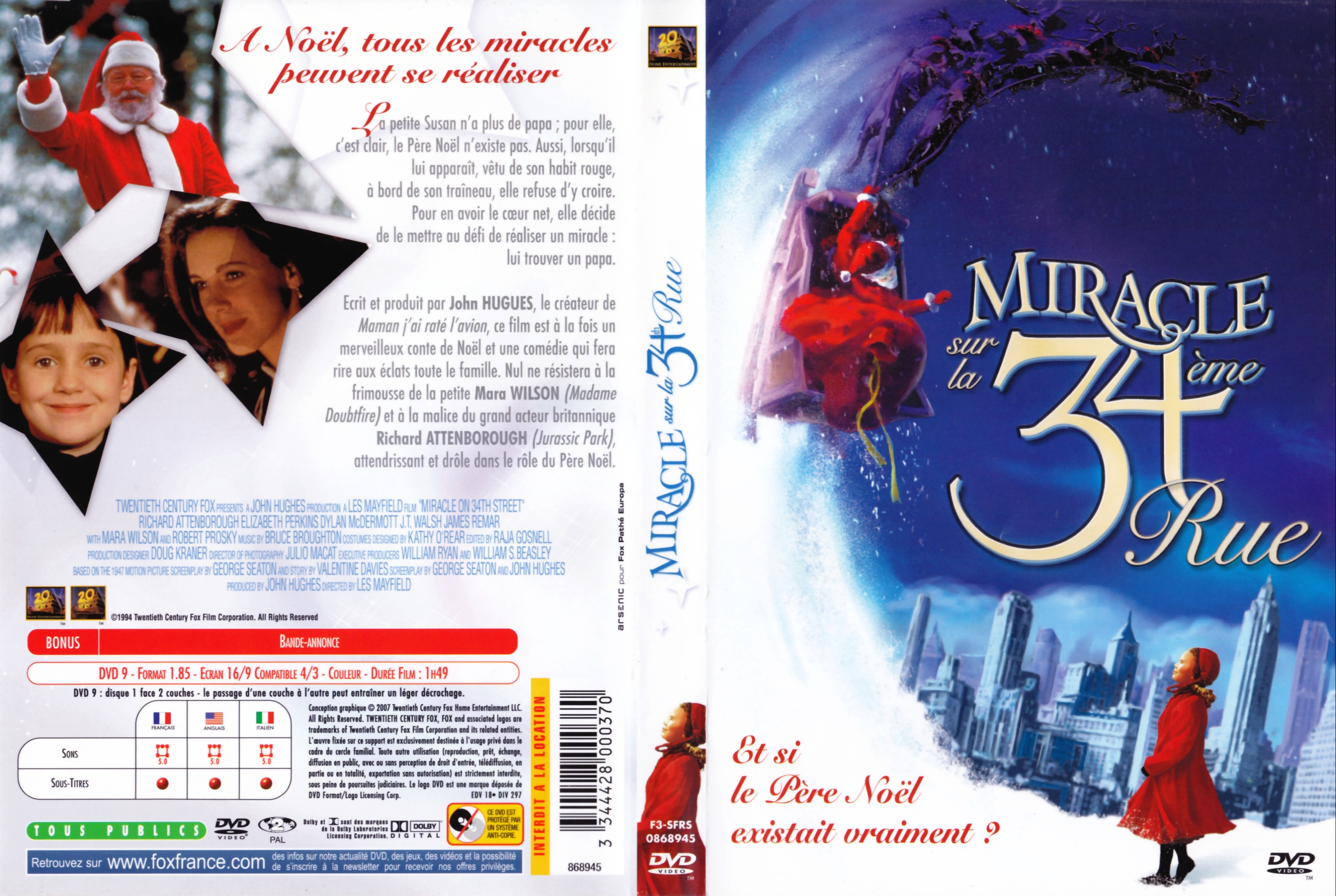 Jaquette DVD Miracle sur la 34 eme rue (1994)