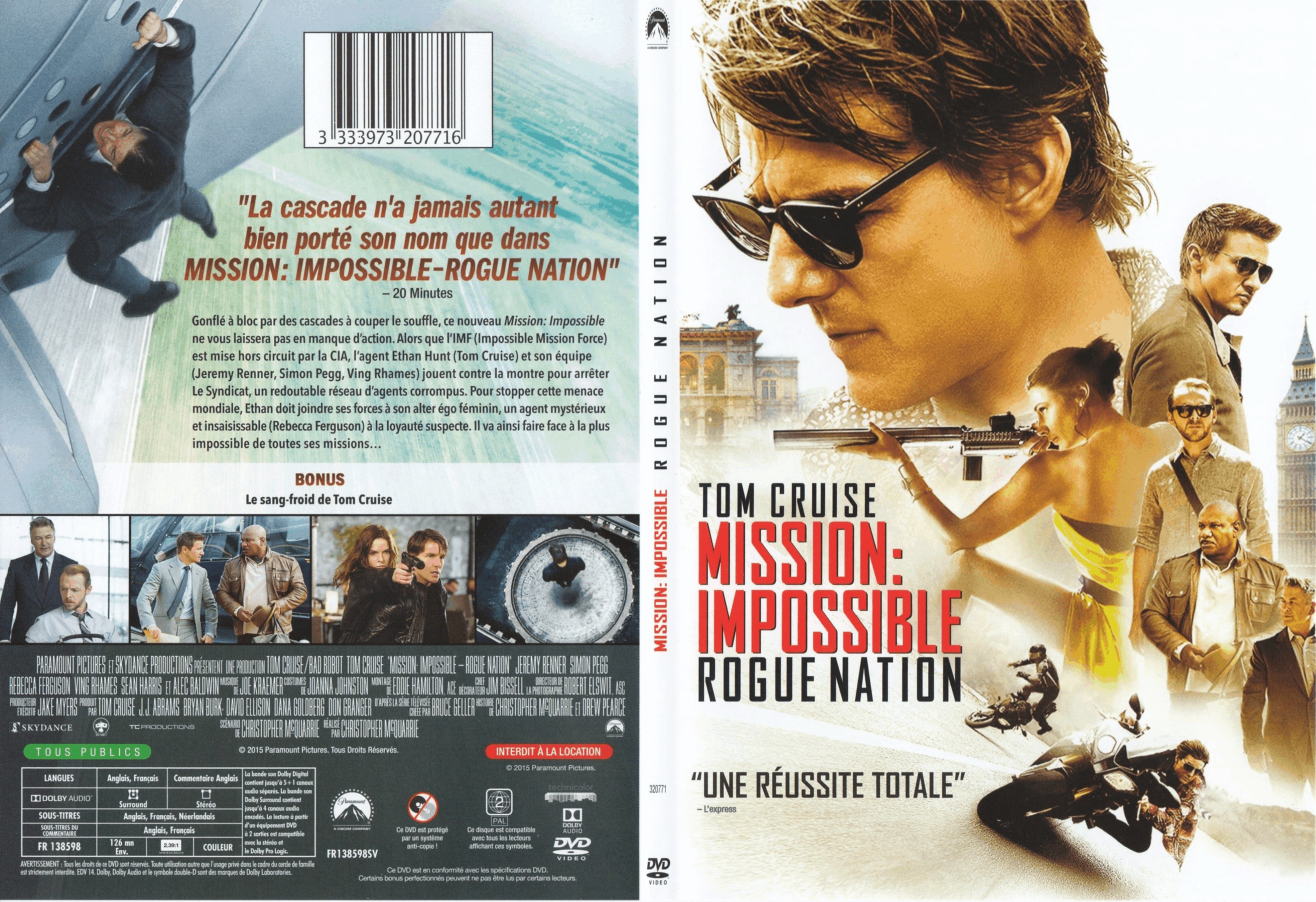 Jaquette DVD Mission : Impossible Rogue Nation - SLIM