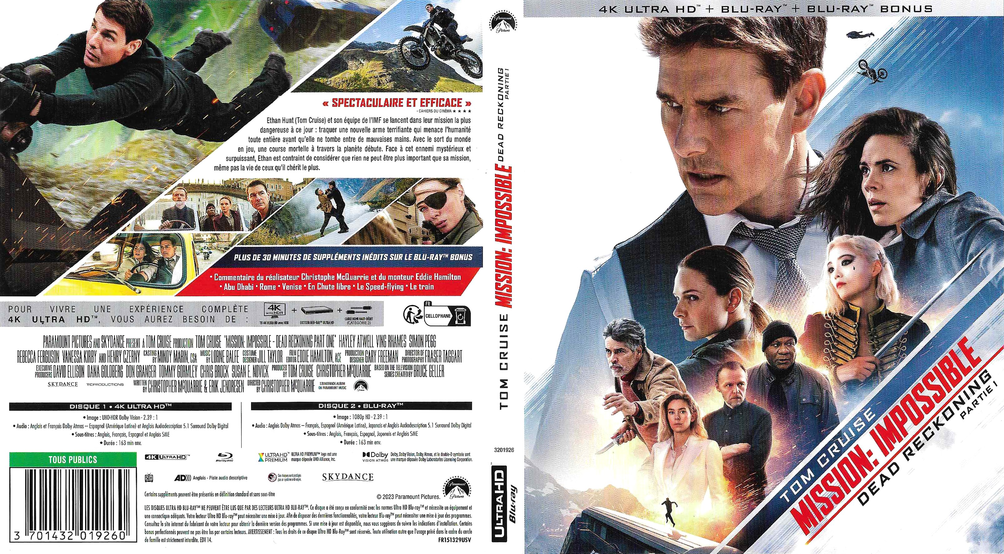 Jaquette DVD Mission impossible Dead Reckoning Partie 1 4K (BLU-RAY)