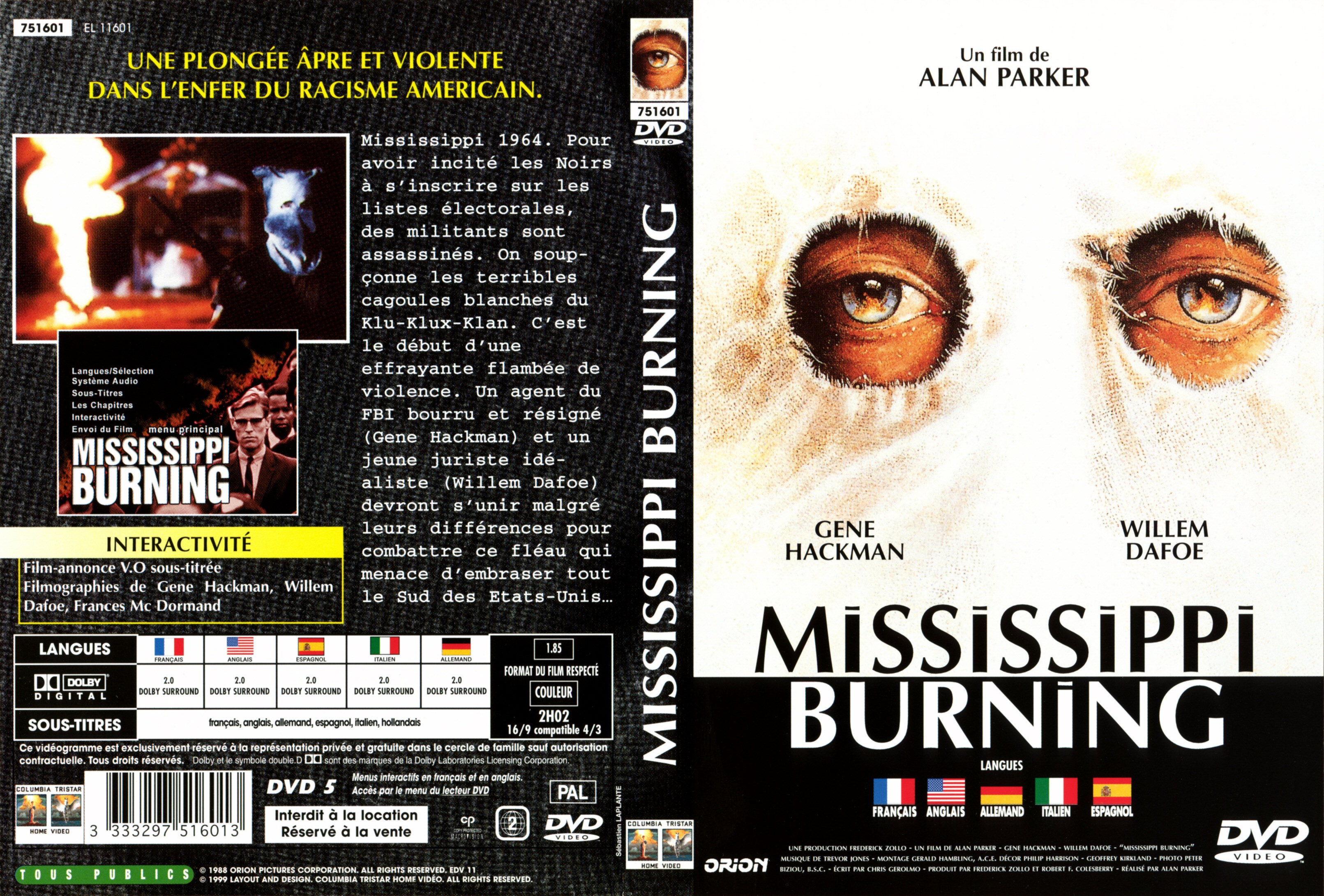 Jaquette DVD Mississippi burning v2