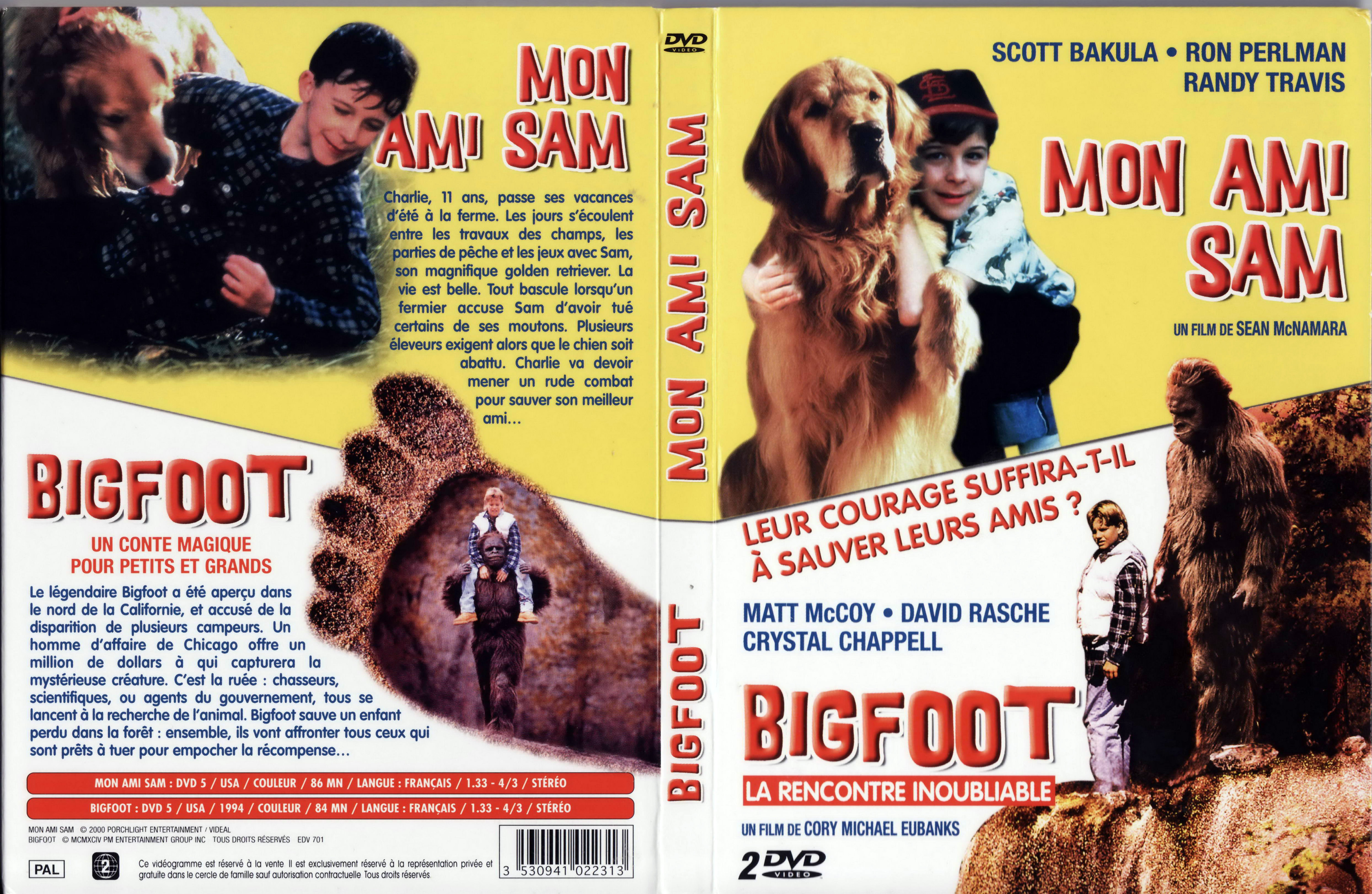 Jaquette DVD Mon ami Sam + Bigfoot la rencontre inoubliable