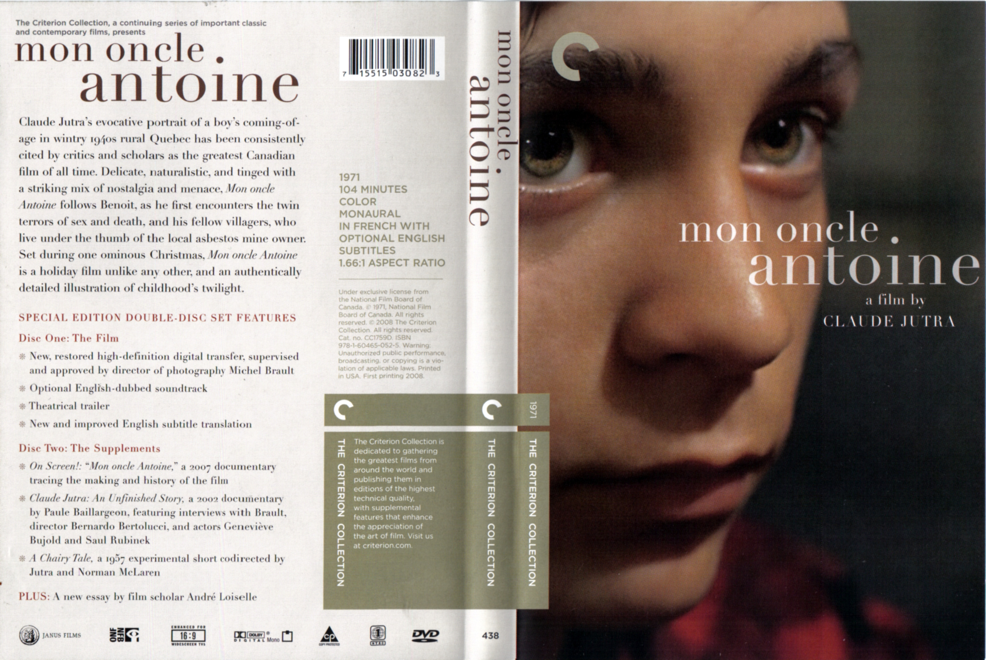 Jaquette DVD Mon oncle Antoine Zone 1