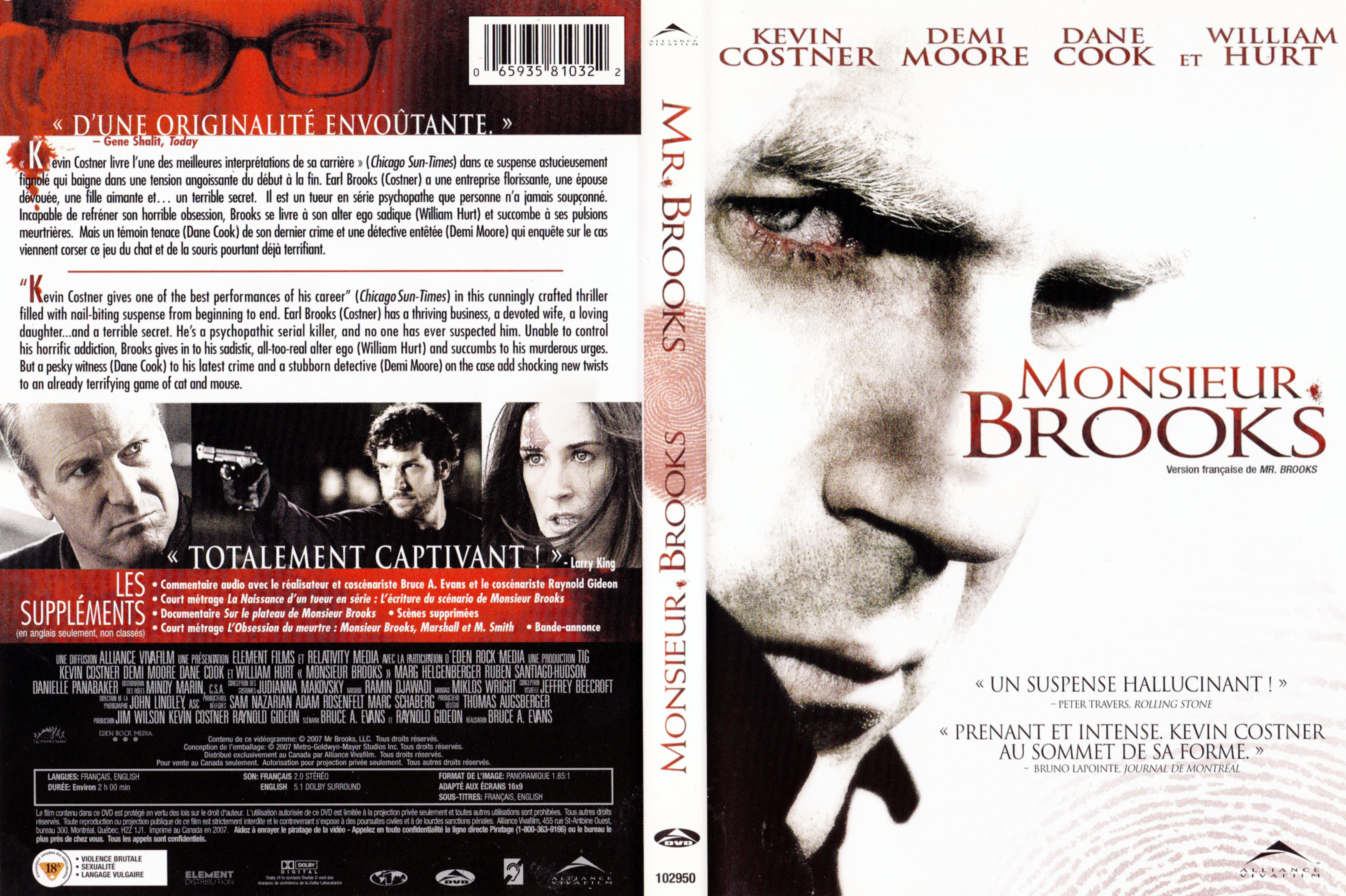 Jaquette DVD Monsieur Brooks (Canadienne)