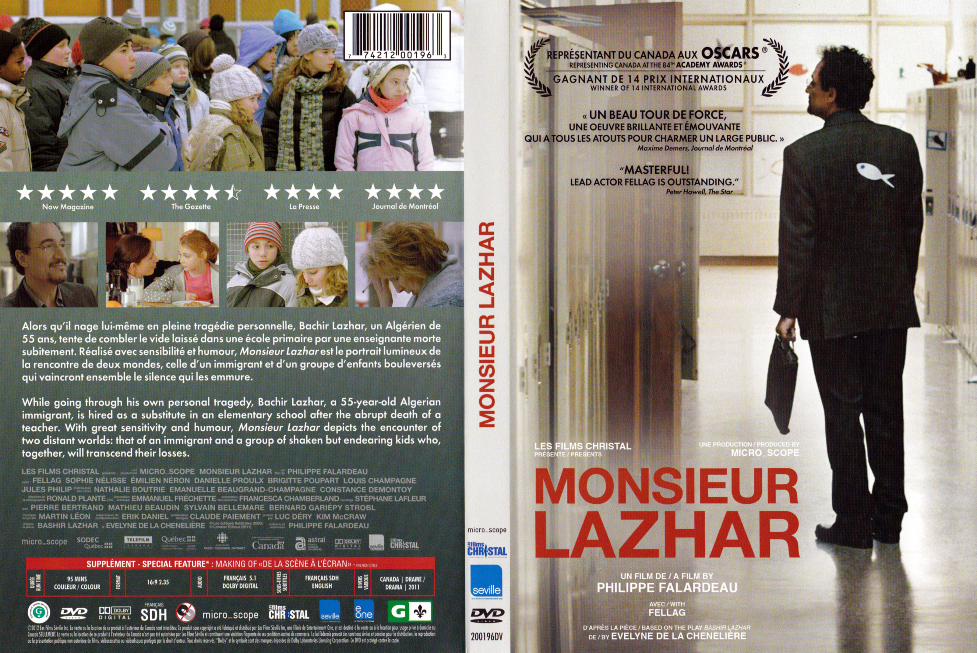 Jaquette DVD Monsieur Lazhar (Canadienne)