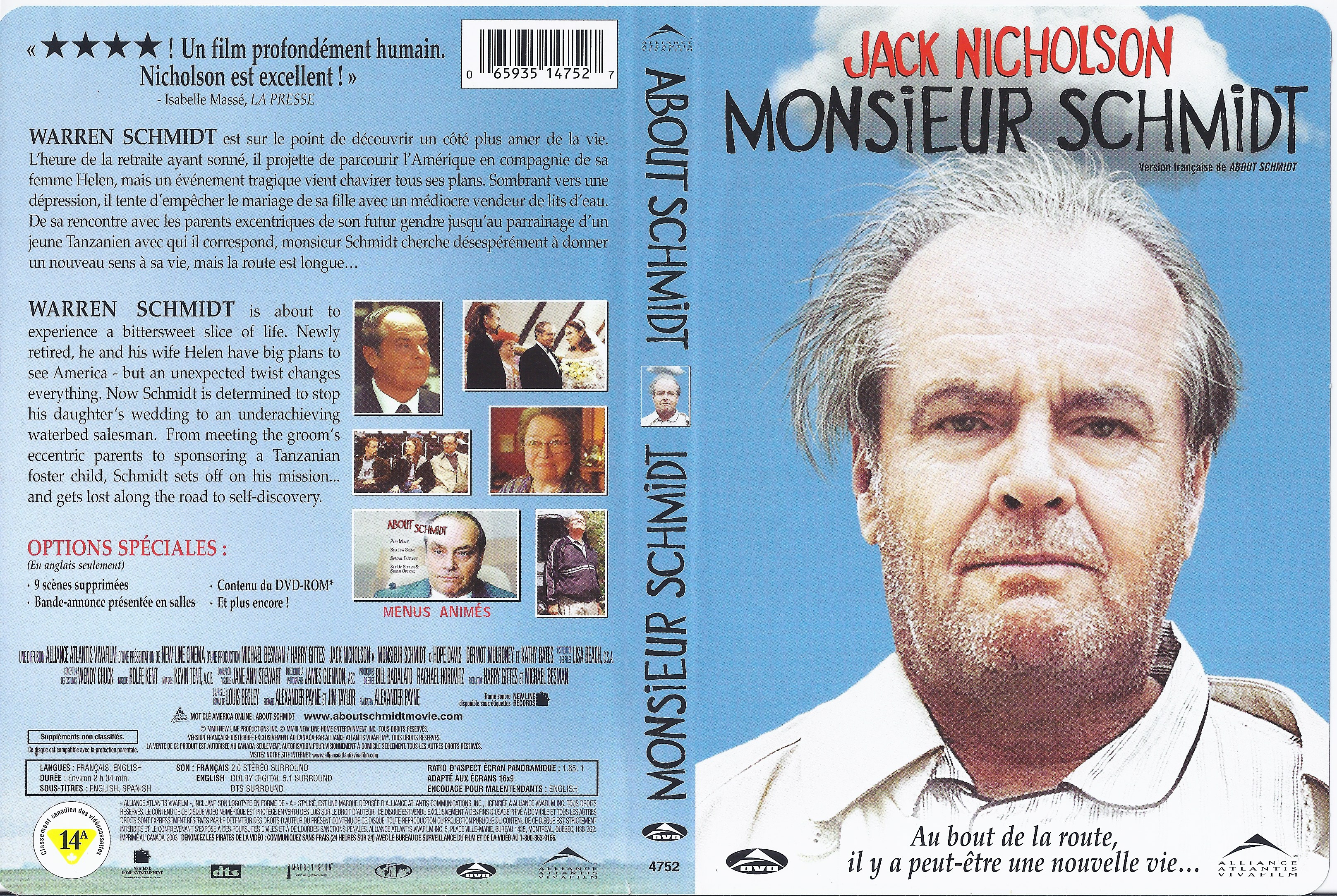 Jaquette DVD Monsieur Schmidt - About Schmidt (Canadienne)