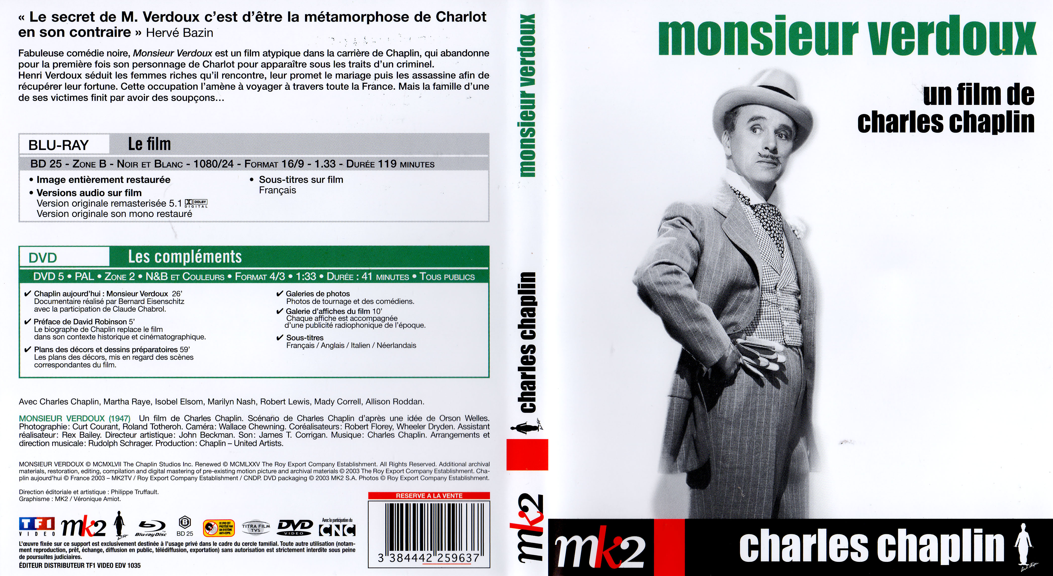 Jaquette DVD Monsieur Verdoux (BLU-RAY)