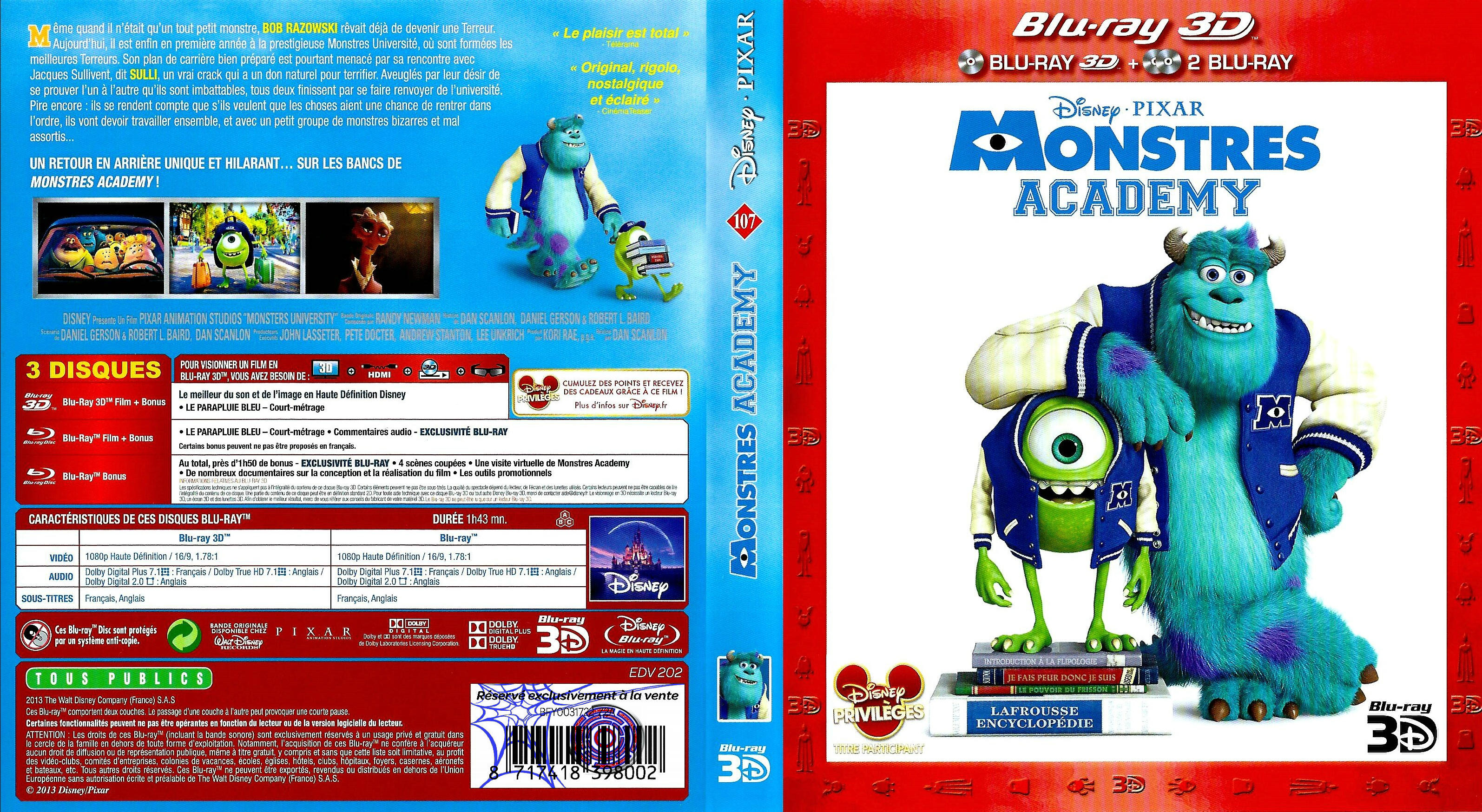 Jaquette DVD Monstres Academy 3D (BLU-RAY)