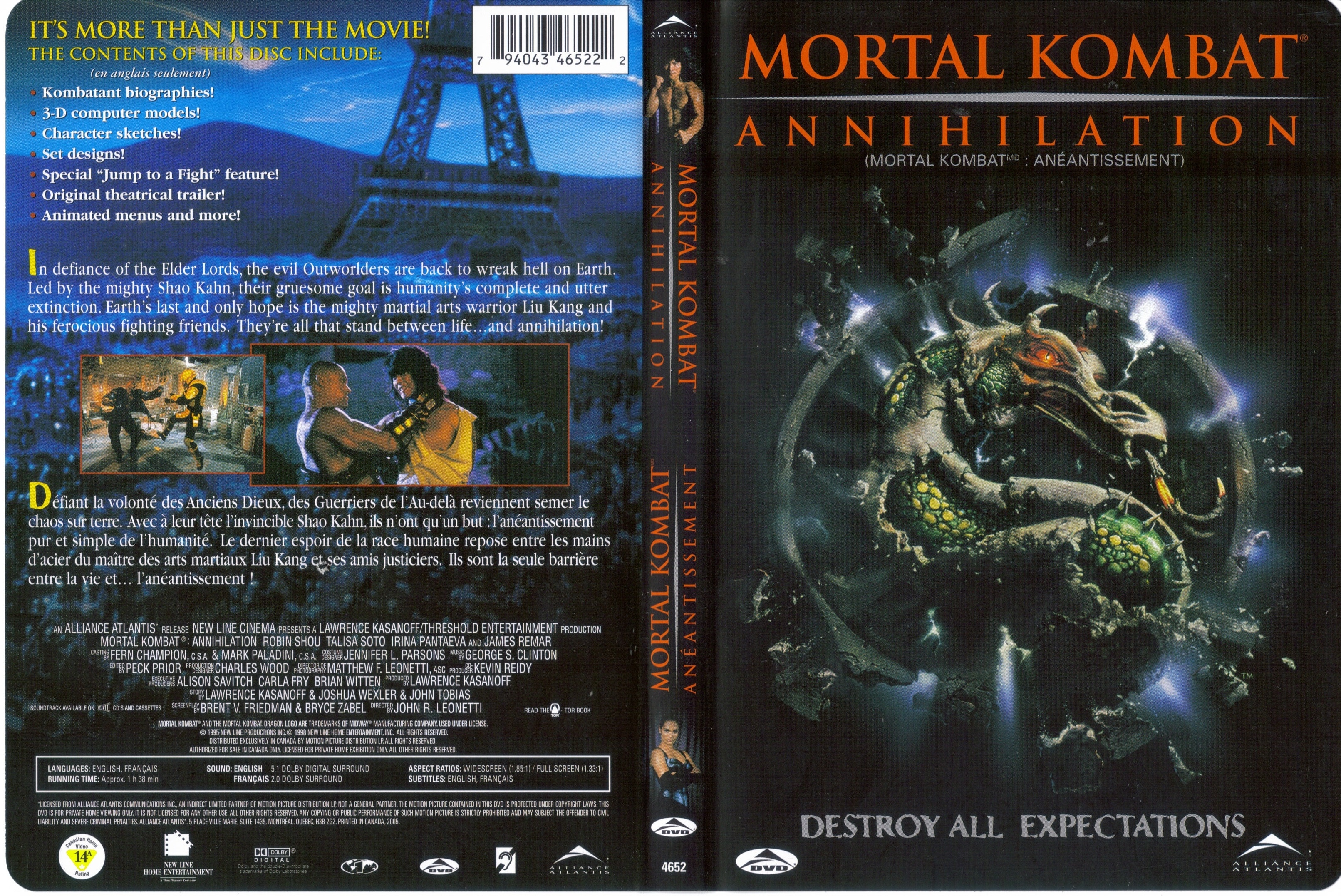 Jaquette DVD Mortal Kombat 2 - anantissement (Canadienne)