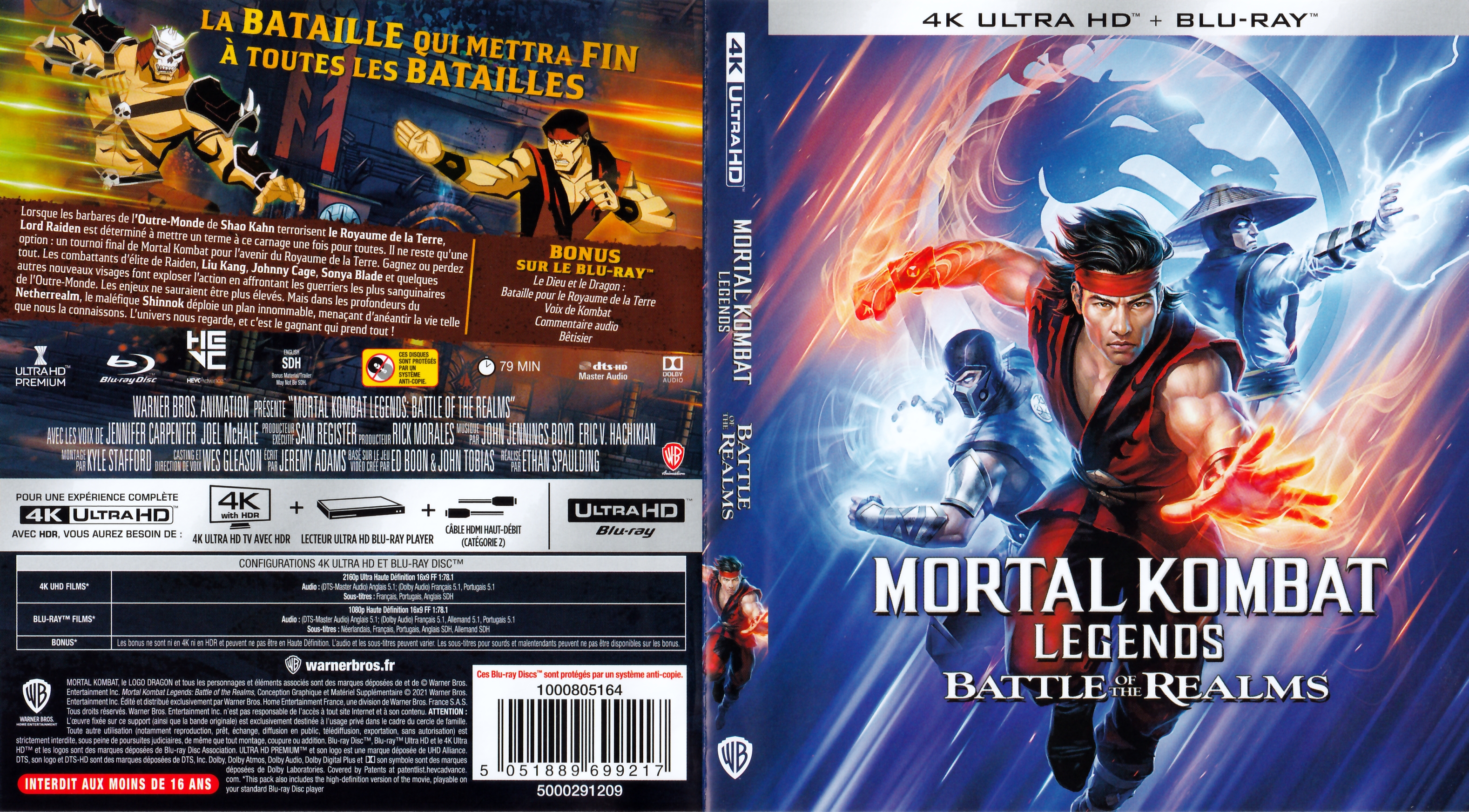 Jaquette DVD Mortal kombat legends - Battle of the realms 4K (BLU-RAY)
