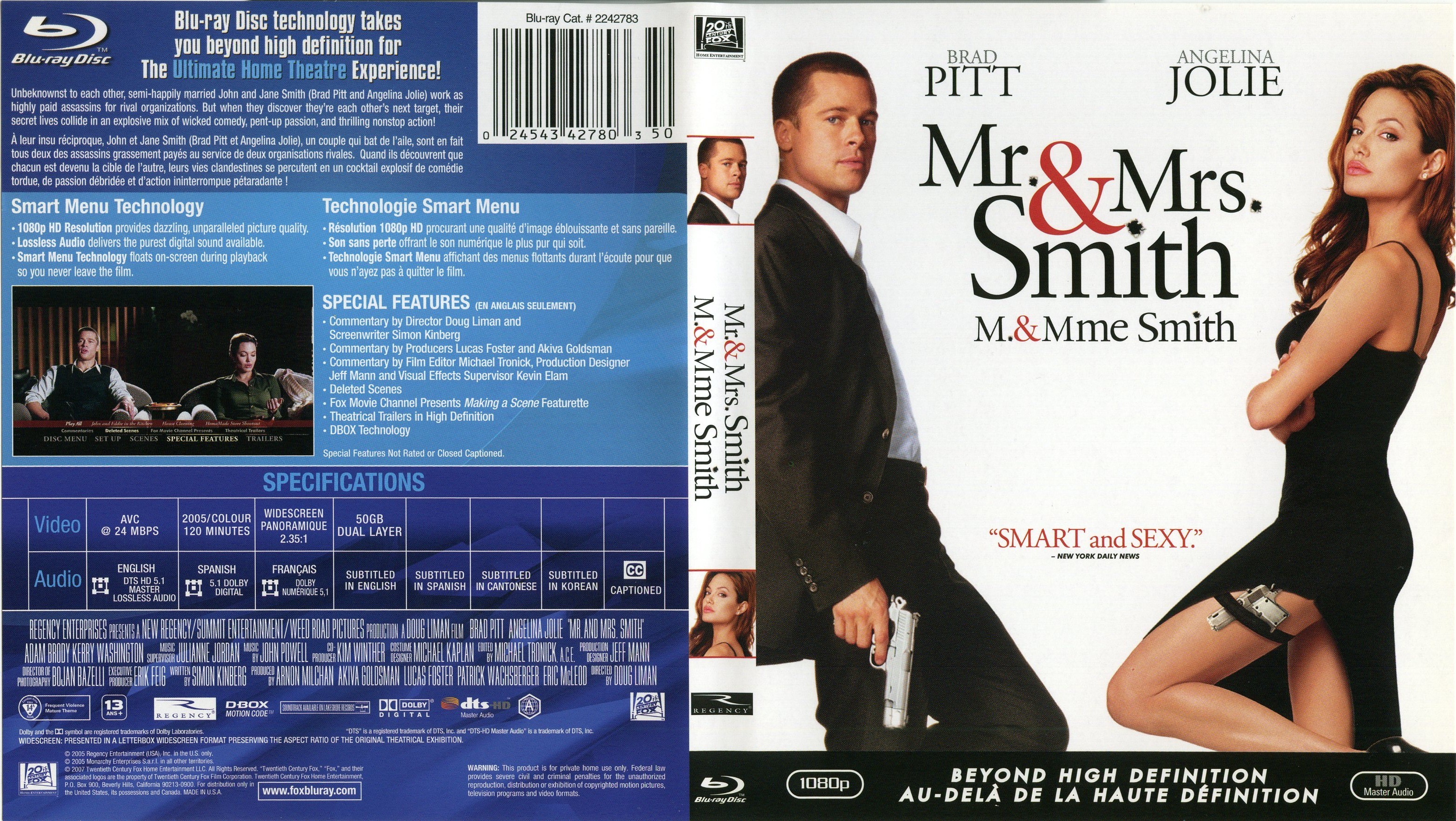 Jaquette DVD Mr et Mrs Smith (Canadienne) (BLU-RAY)