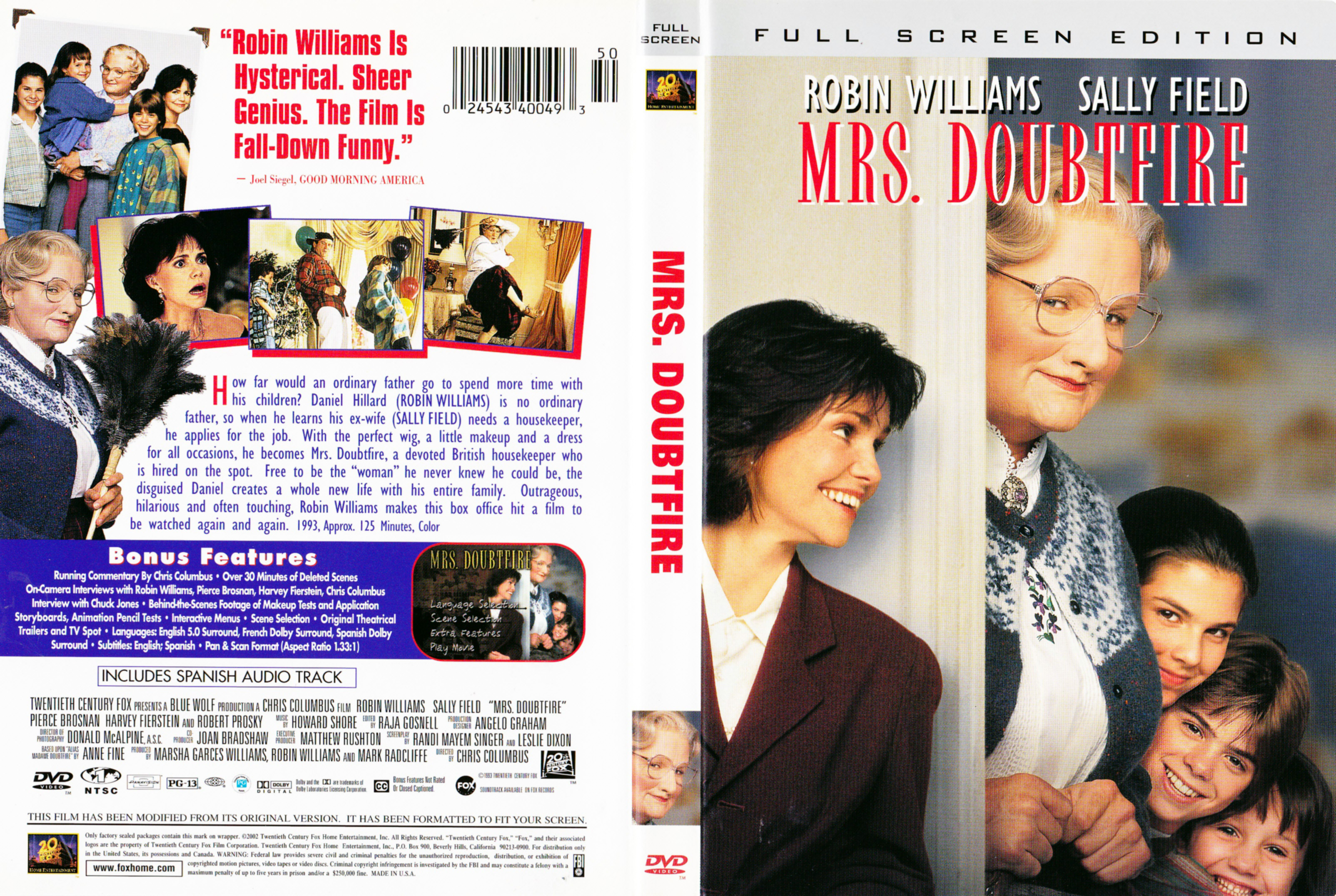 Jaquette DVD Mrs Doubtfire (Canadienne)