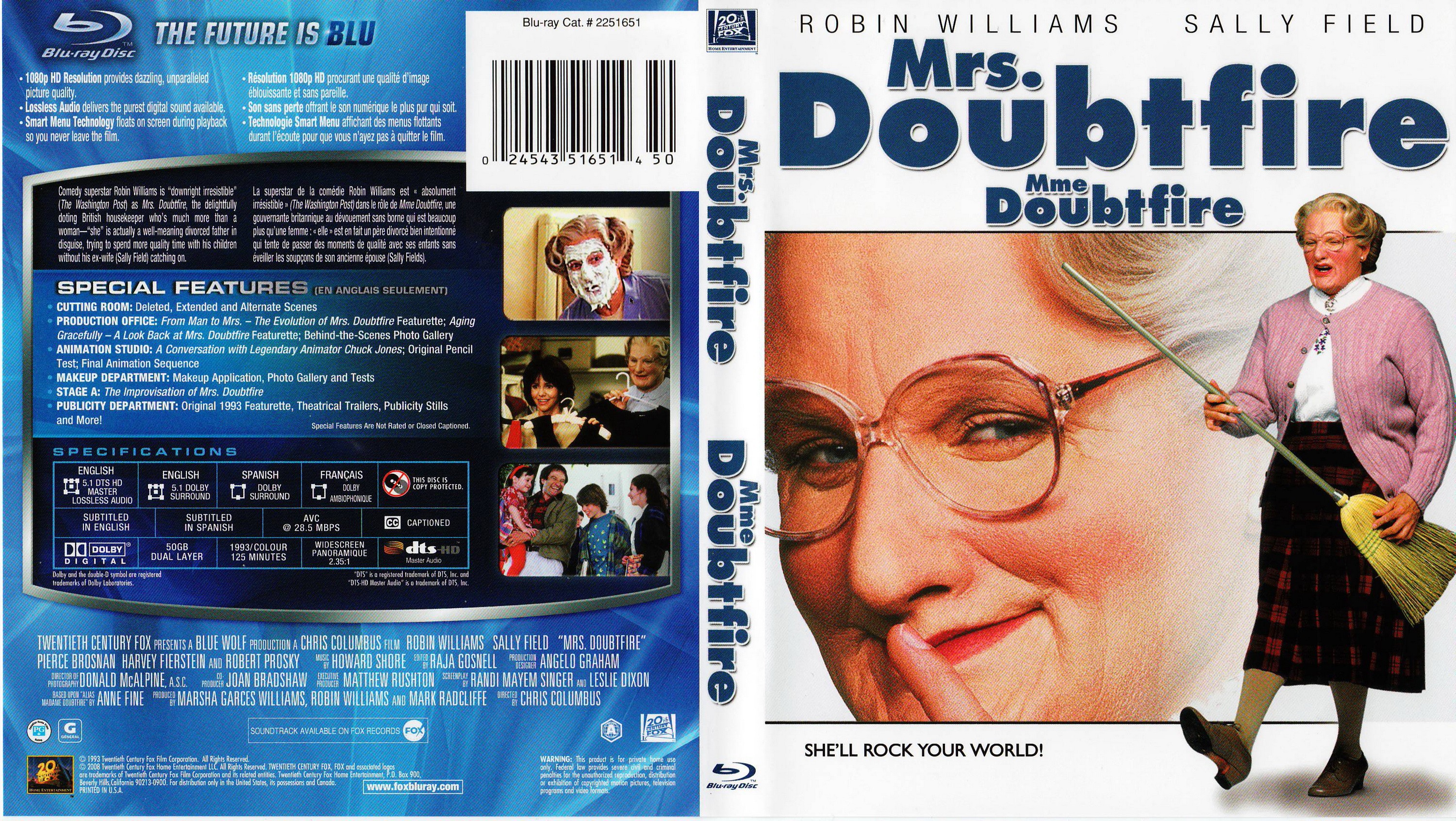 Jaquette DVD Mrs Doubtfire - Mme Doubtfire (Canadienne) (BLU-RAY)