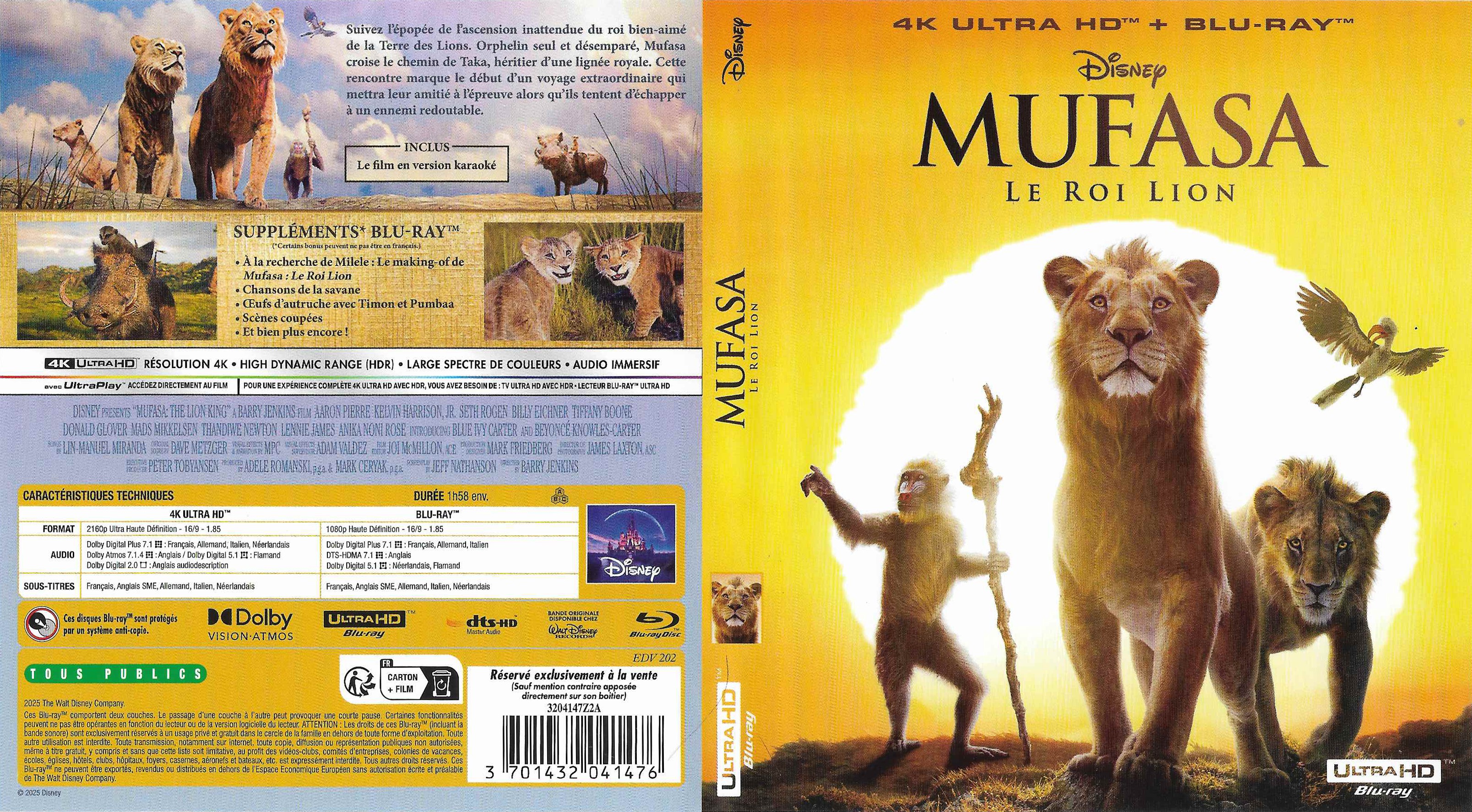 Jaquette DVD Mufasa Le Roi Lion 4K (BLU-RAY)
