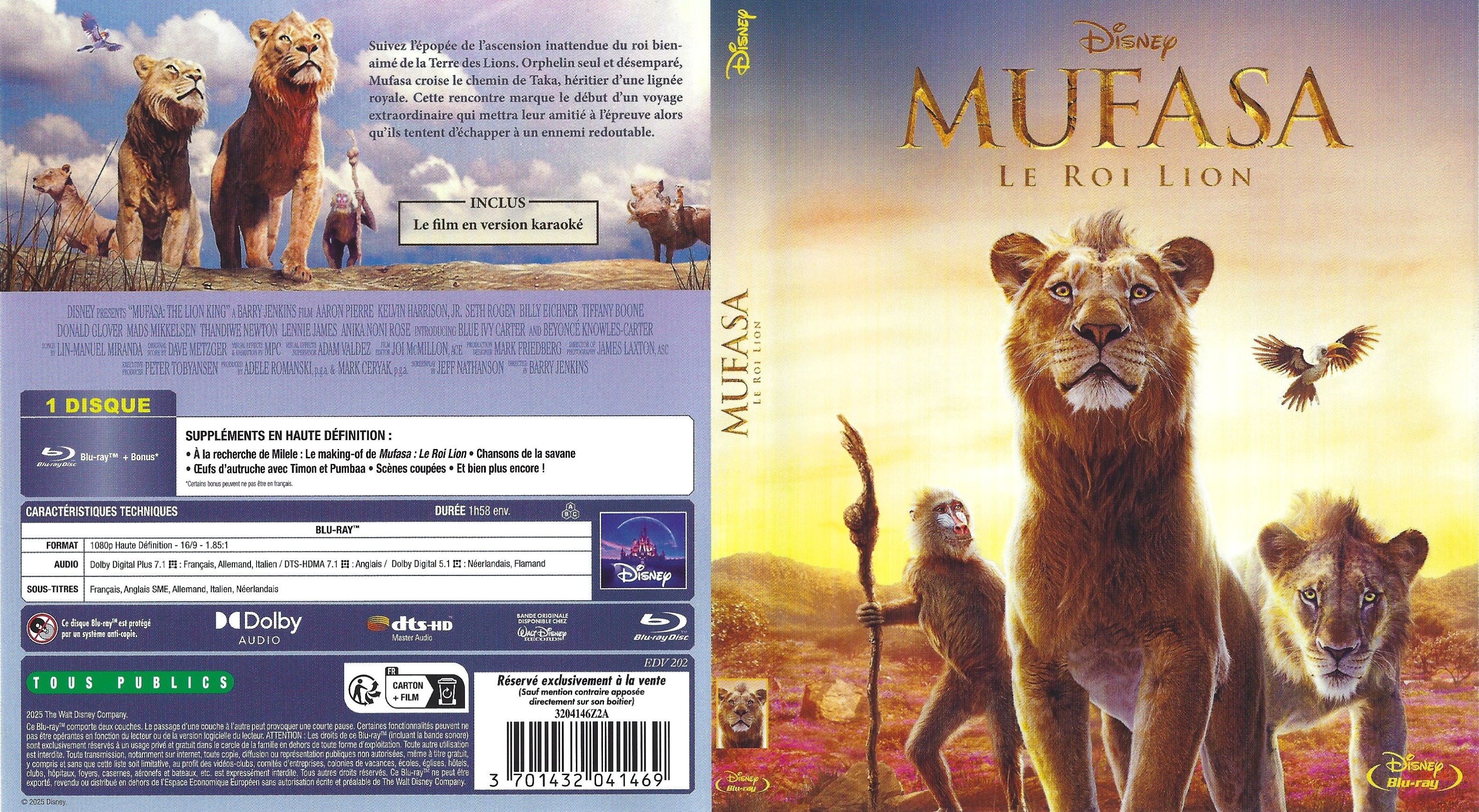 Jaquette DVD Mufasa le roi lion (BLU-RAY)
