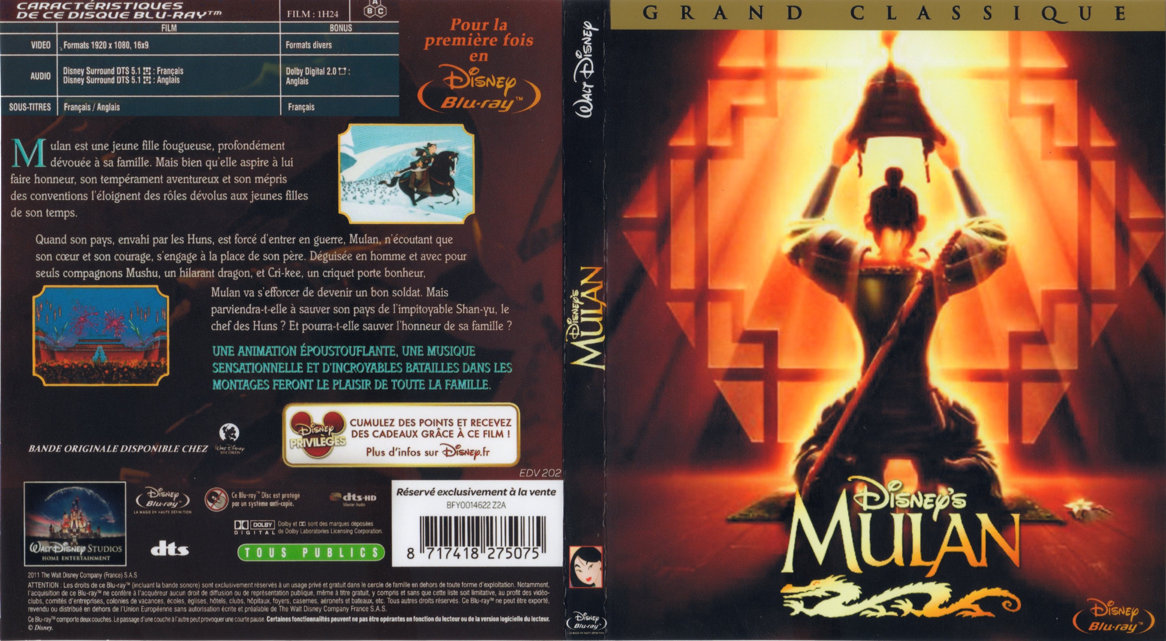 Jaquette DVD Mulan (BLU-RAY)