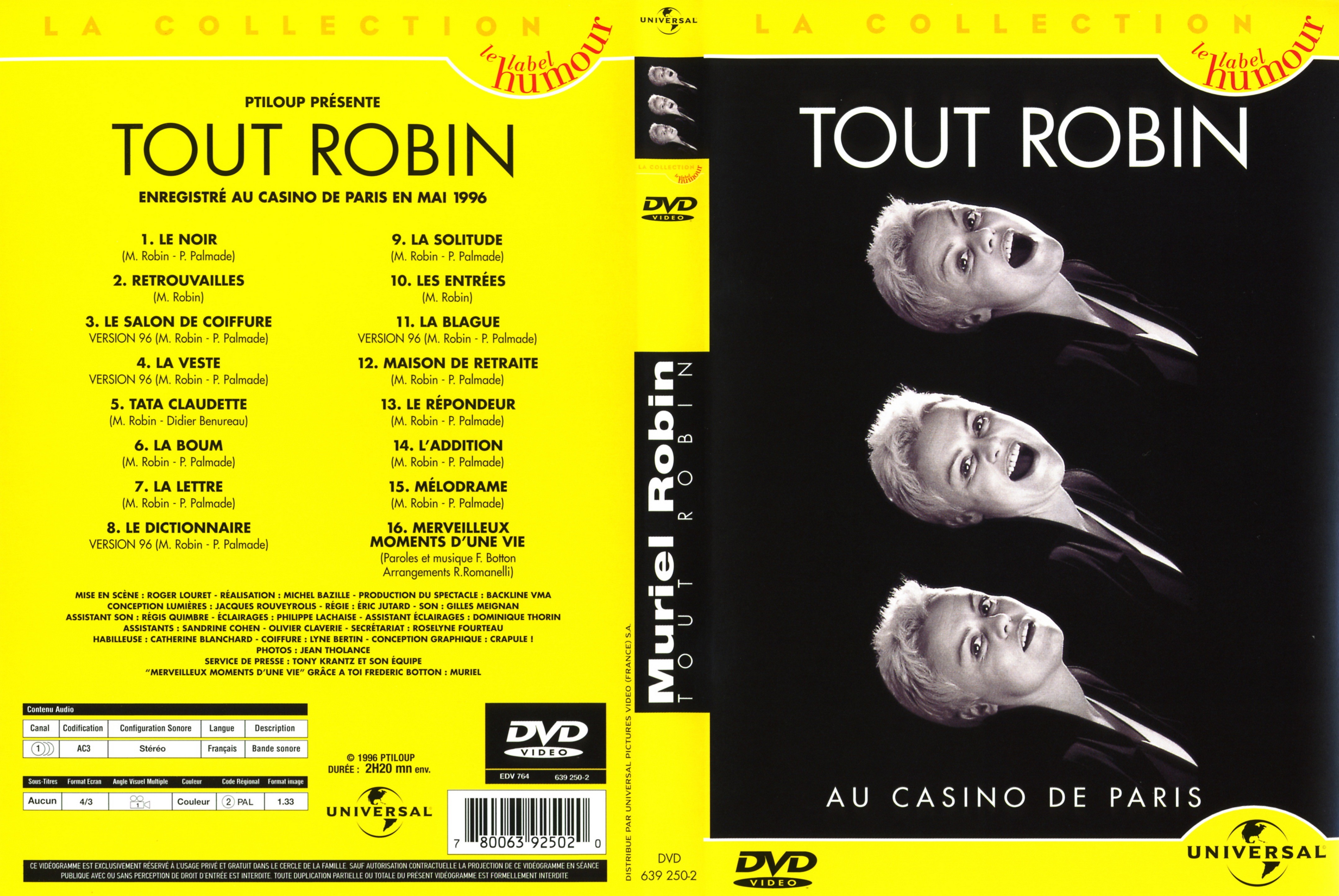 Jaquette DVD Muriel Robin Tout Robin