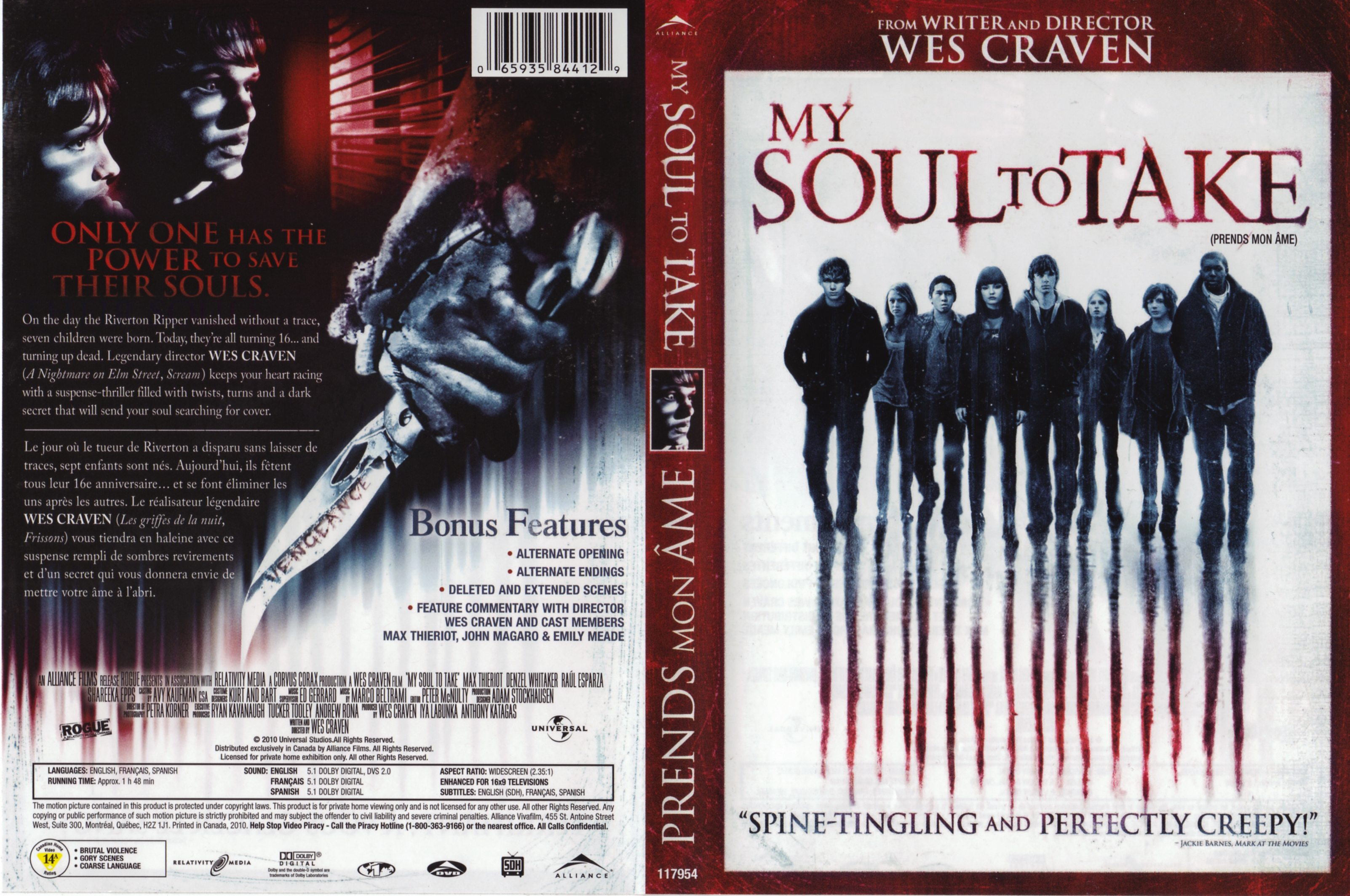 Jaquette DVD My soul to take - Prends mon me (Canadienne)