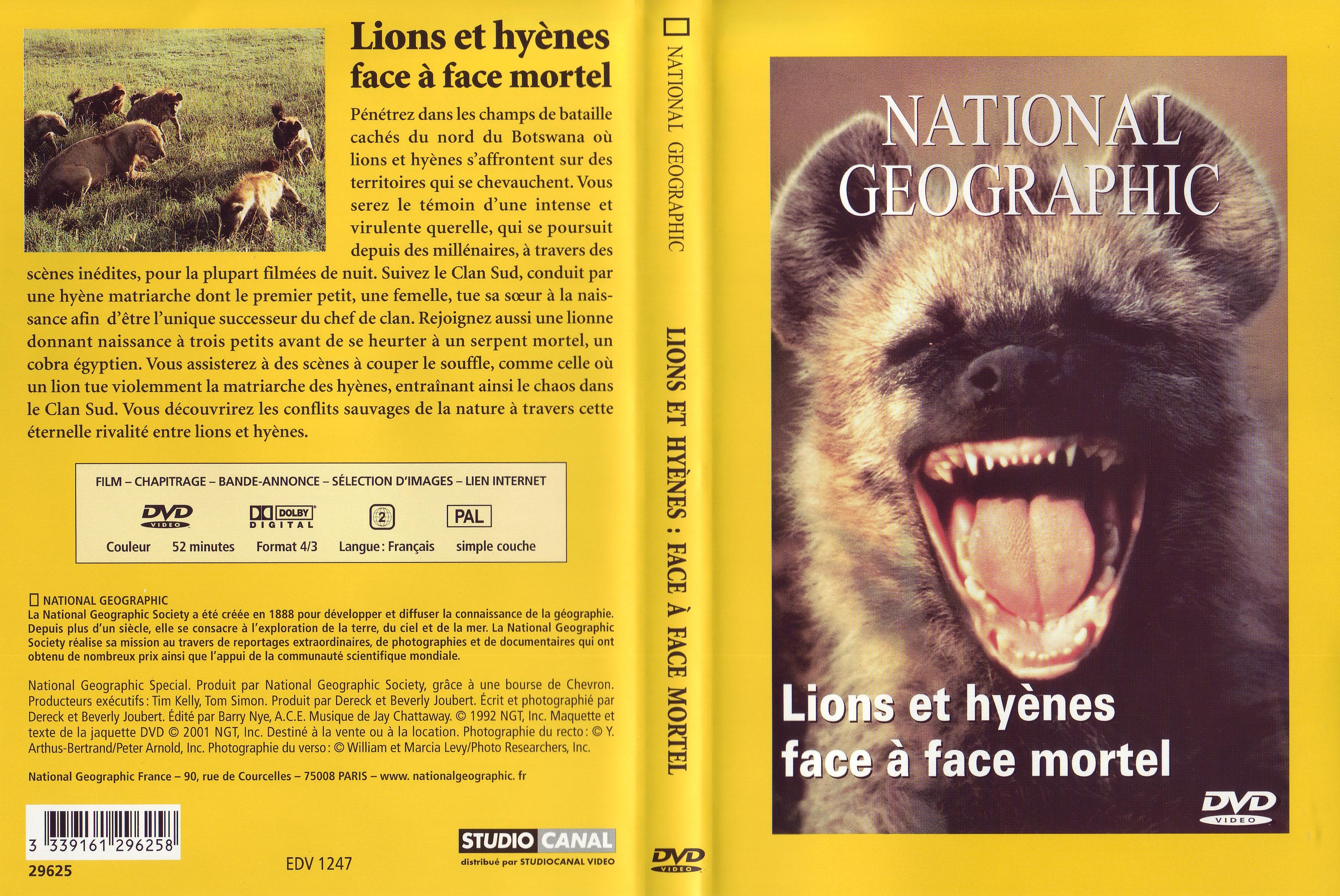 Jaquette DVD National Geographic - Lions et hynes face  face mortel