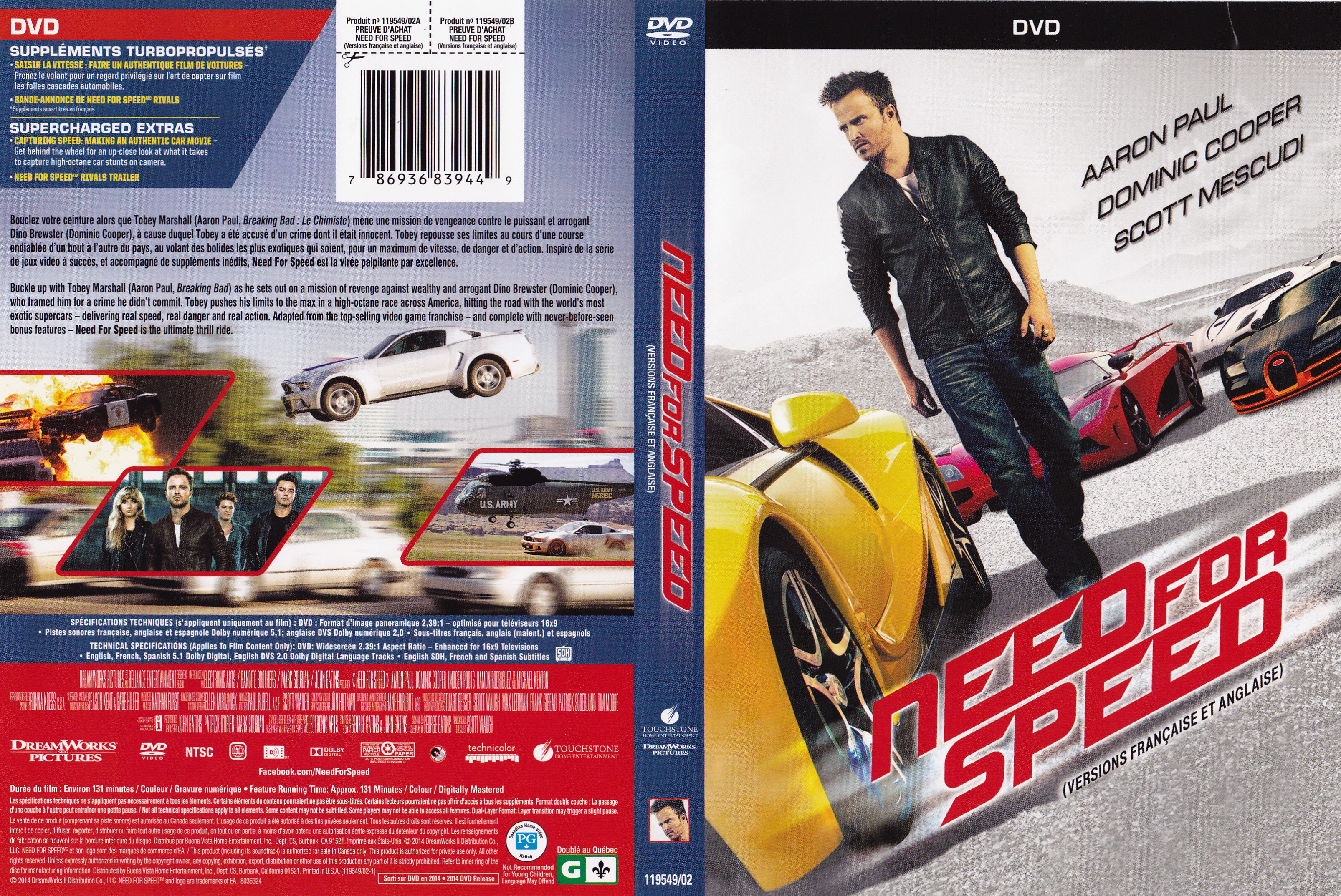 Jaquette DVD Need for speed (Canadienne)