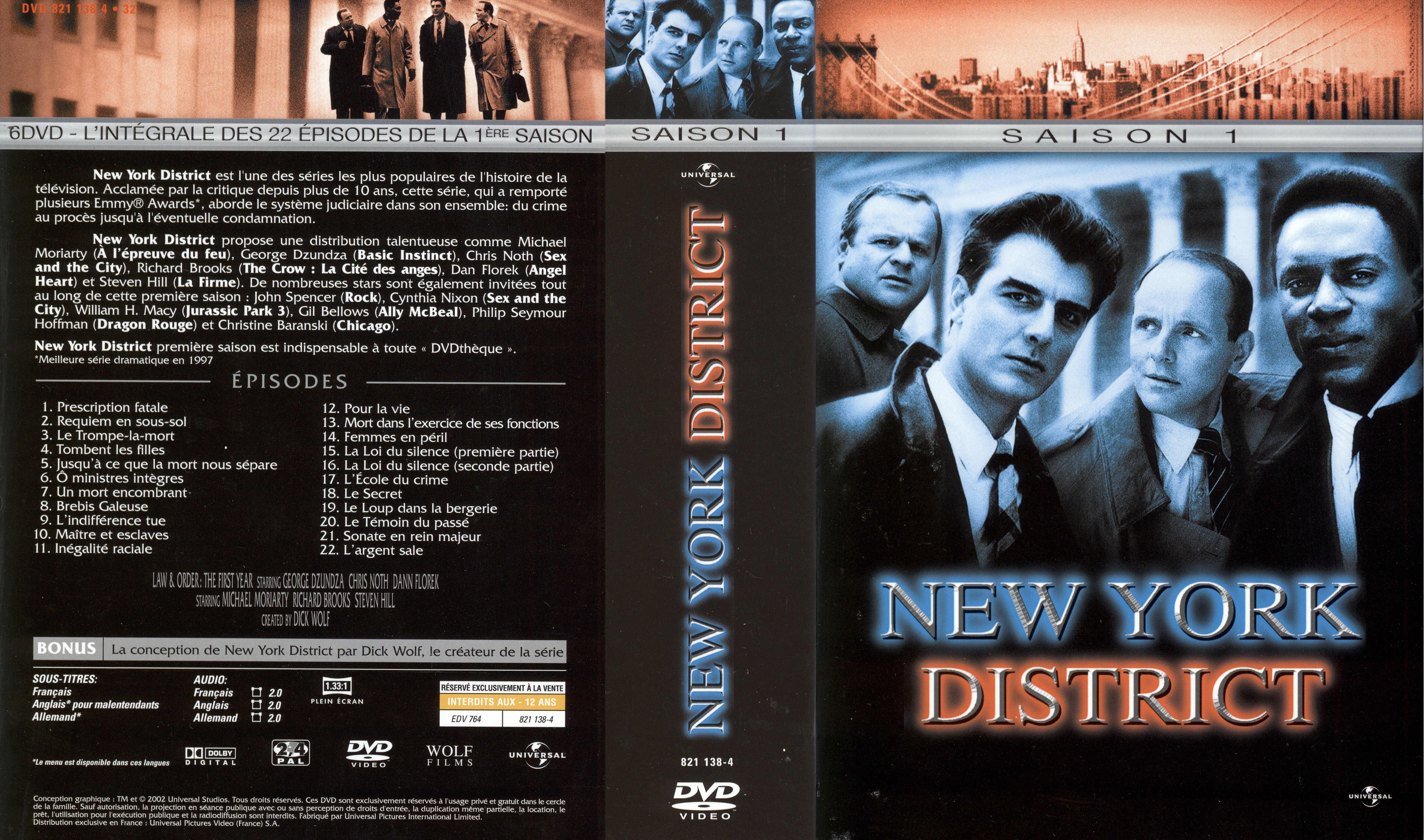 Jaquette DVD New York district Saison 1 COFFRET