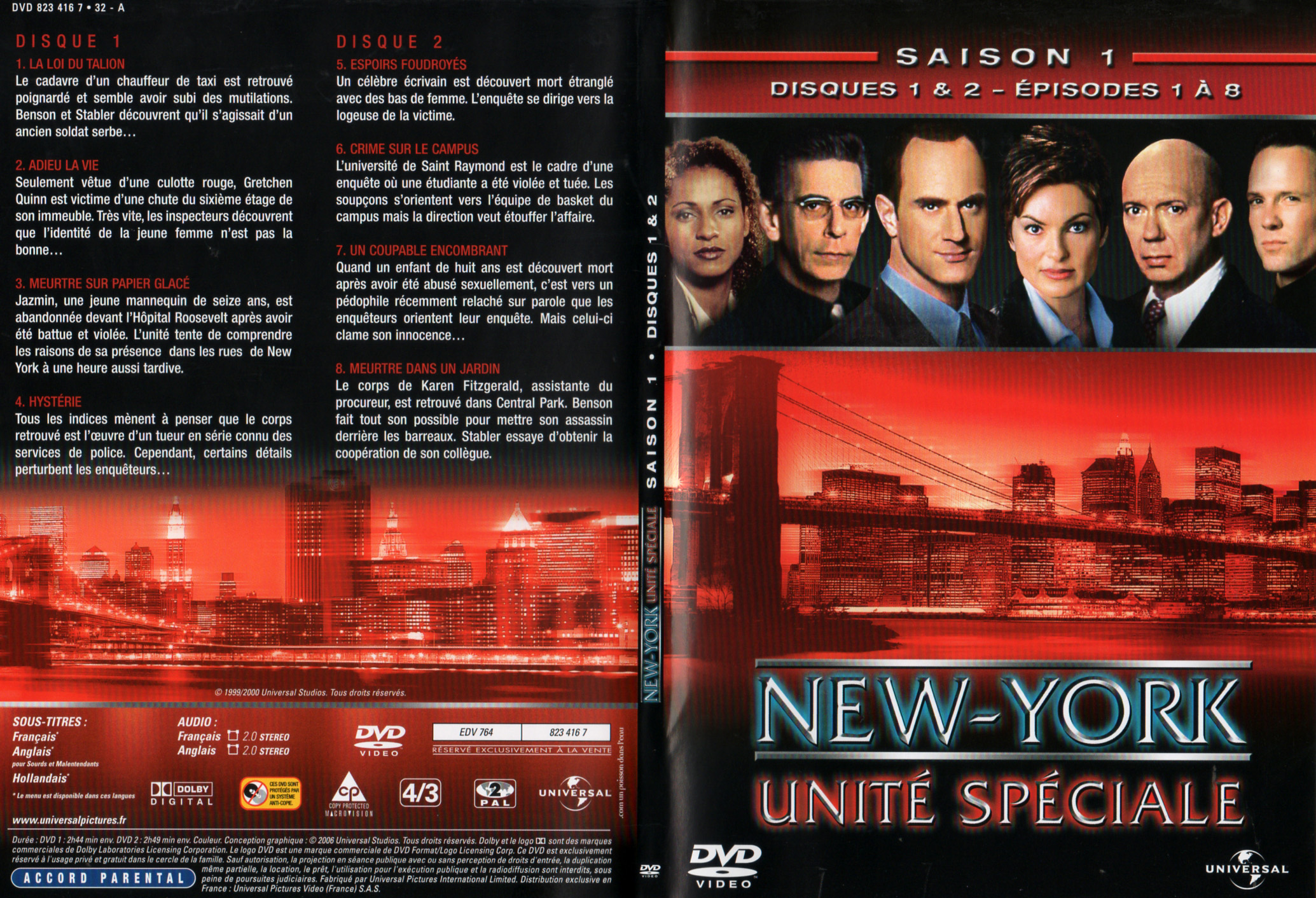 Jaquette DVD New York unit spciale saison 1 DVD 1