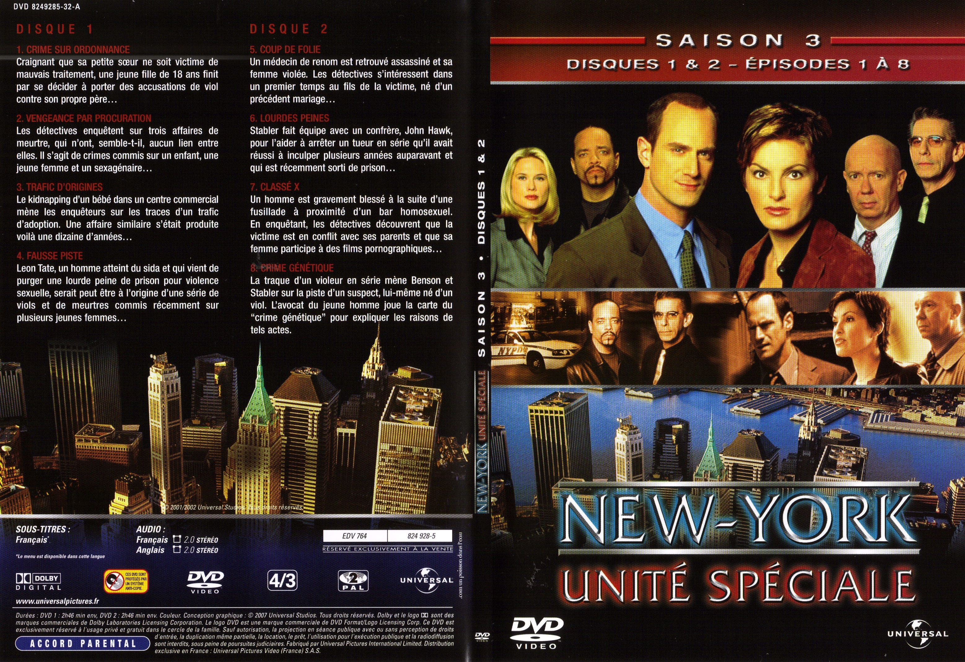 Jaquette DVD New York unit spciale saison 3 DVD 1