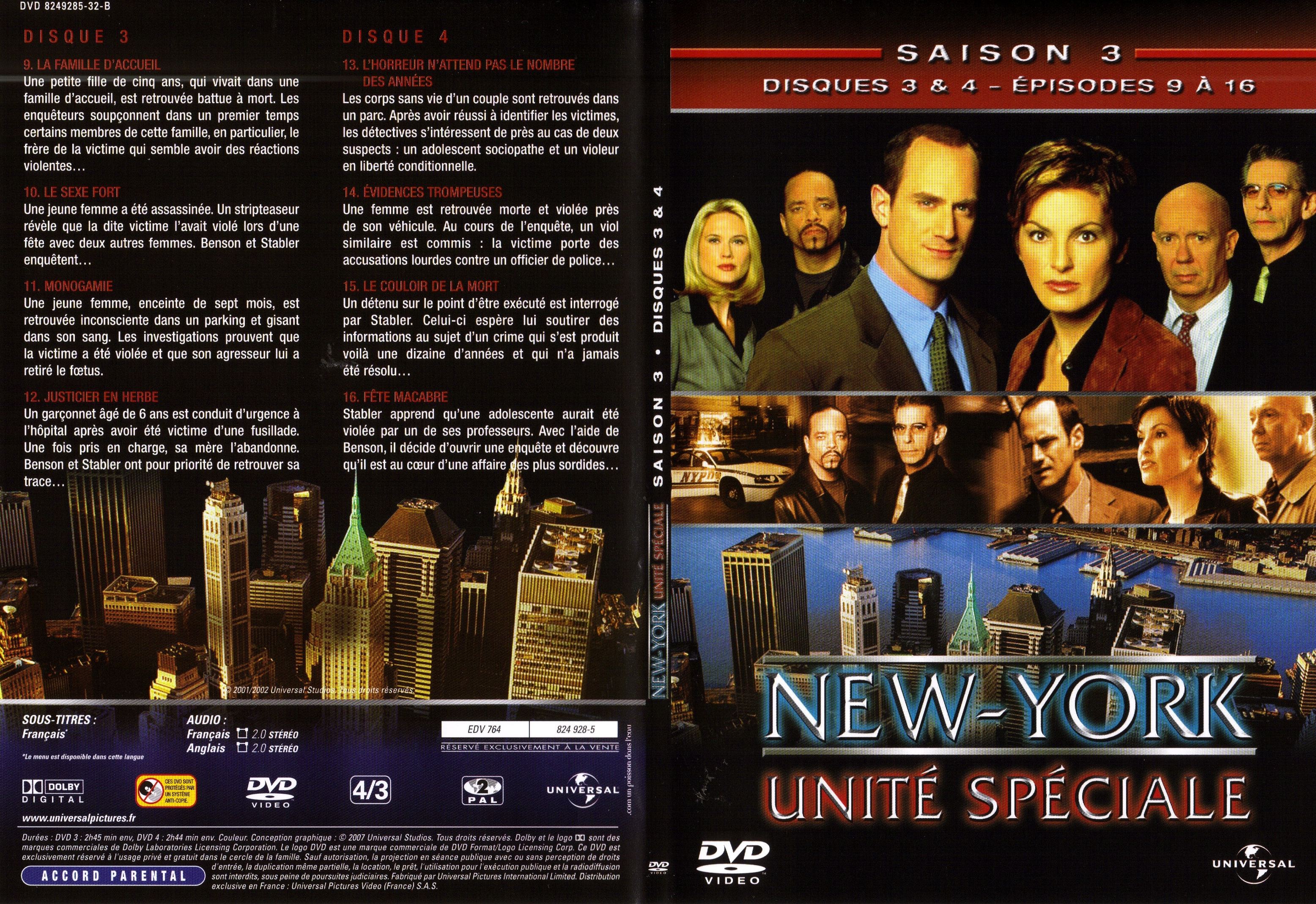 Jaquette DVD New York unit spciale saison 3 DVD 2