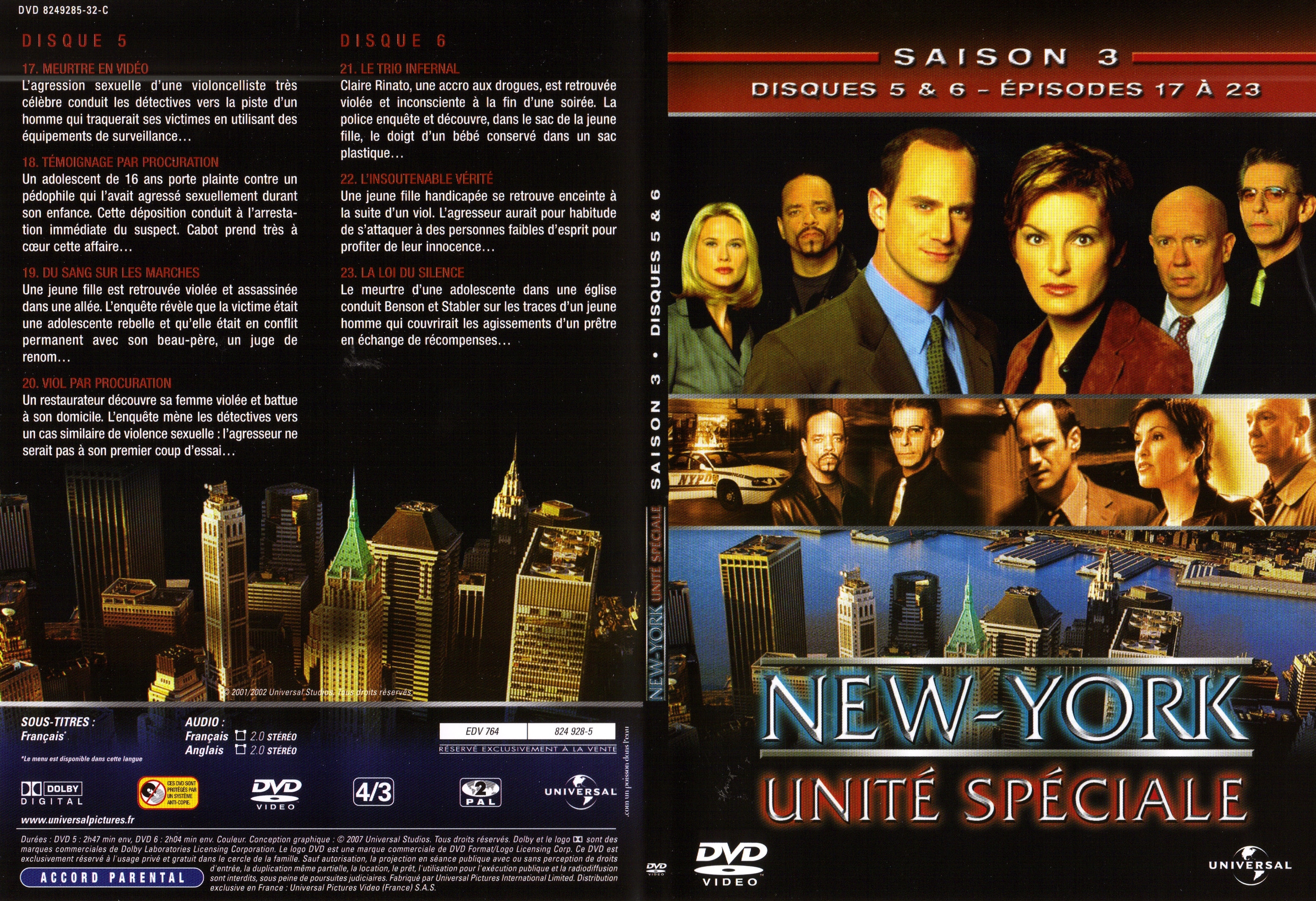 Jaquette DVD New York unit spciale saison 3 DVD 3