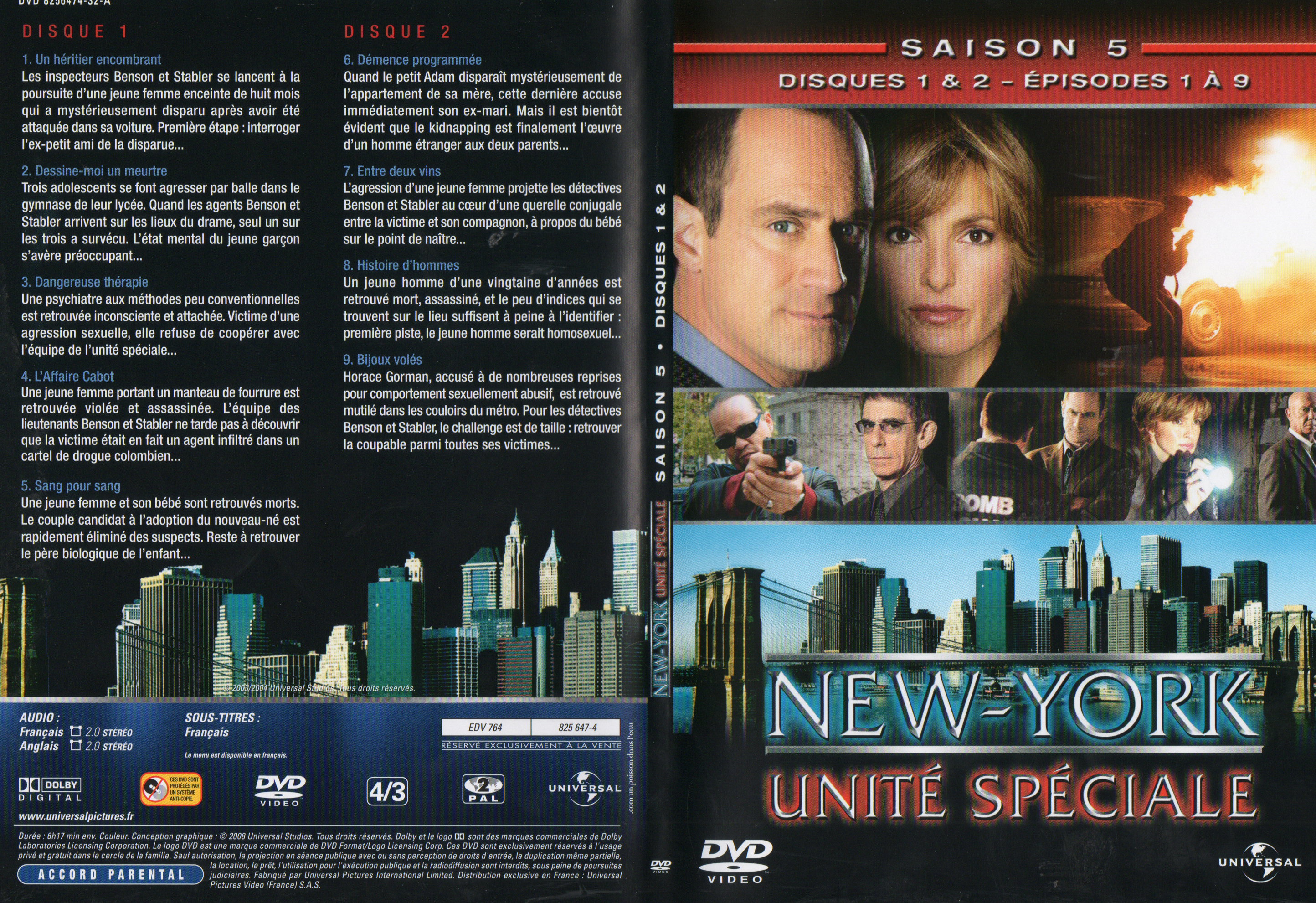 Jaquette DVD New York unit spciale saison 5 DVD 1