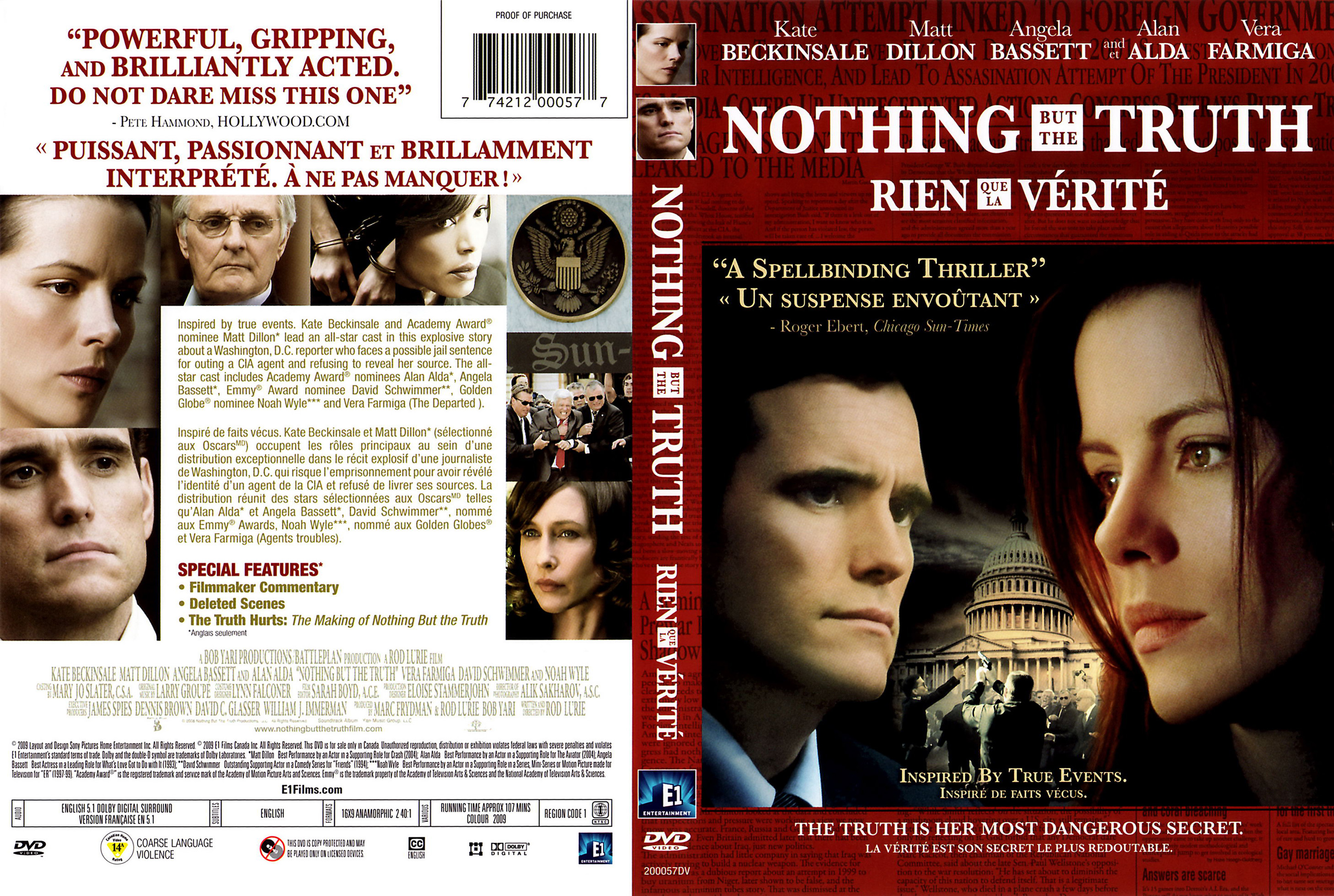Jaquette DVD Nothing but the truth - Rien que la vrit (Canadienne)