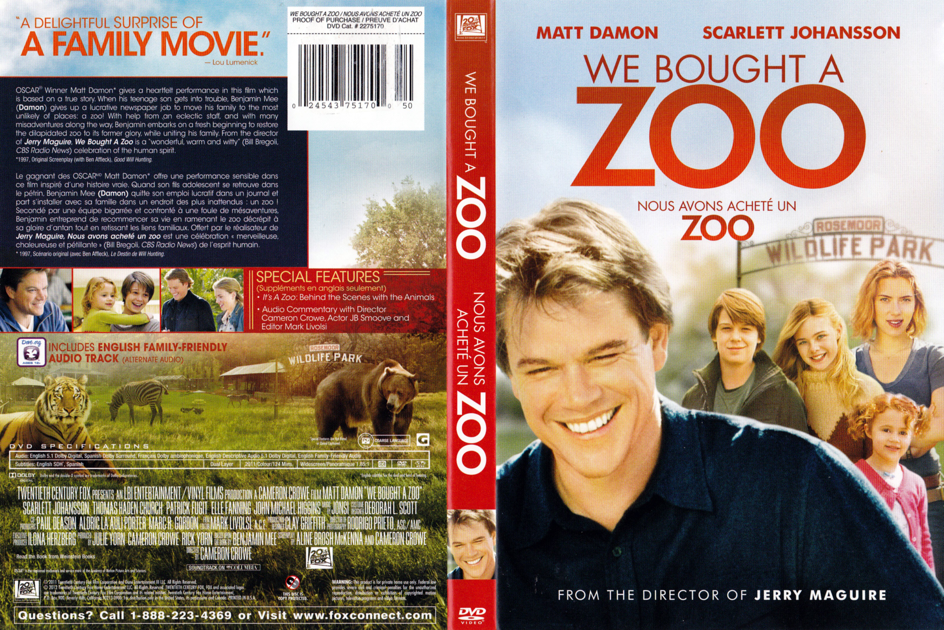 Jaquette DVD Nous avons achet un zoo - We bought a zoo (Canadienne)