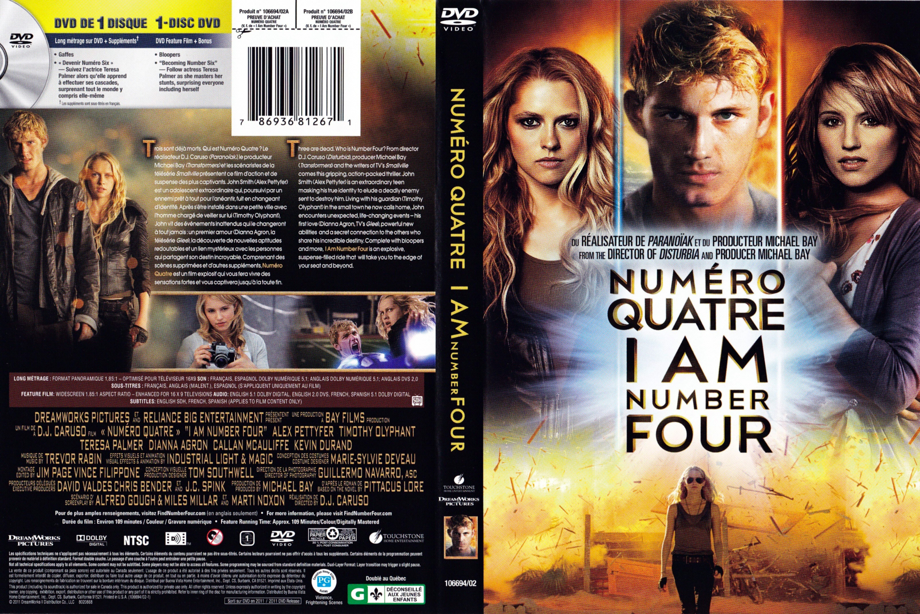 Jaquette DVD Numro quatre - I am number four (Canadienne)