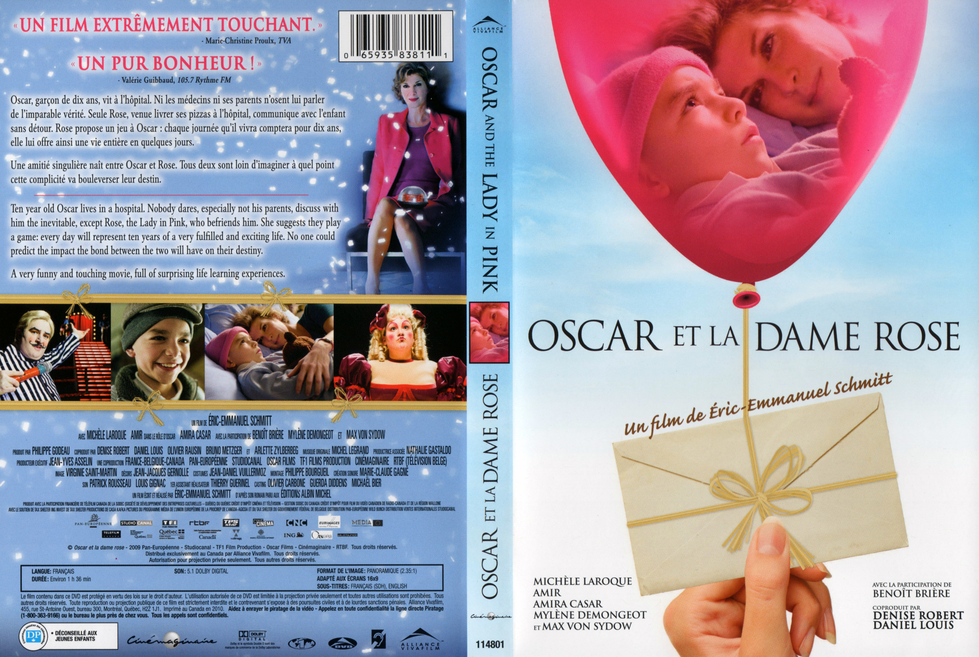 Jaquette DVD Oscar et la dame en rose (Canadienne)