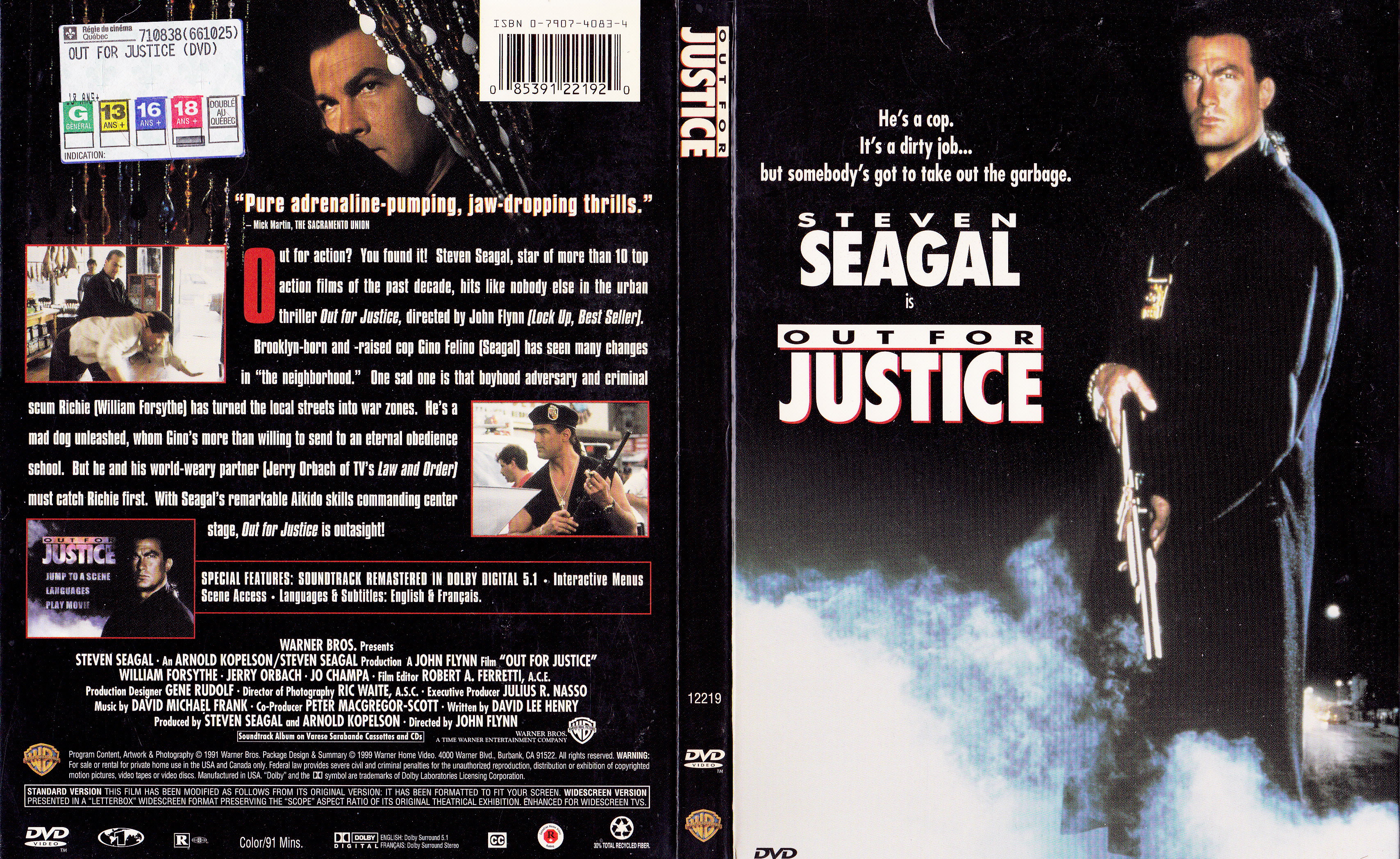 Jaquette DVD Out for justice - Justice sauvage (Canadienne)