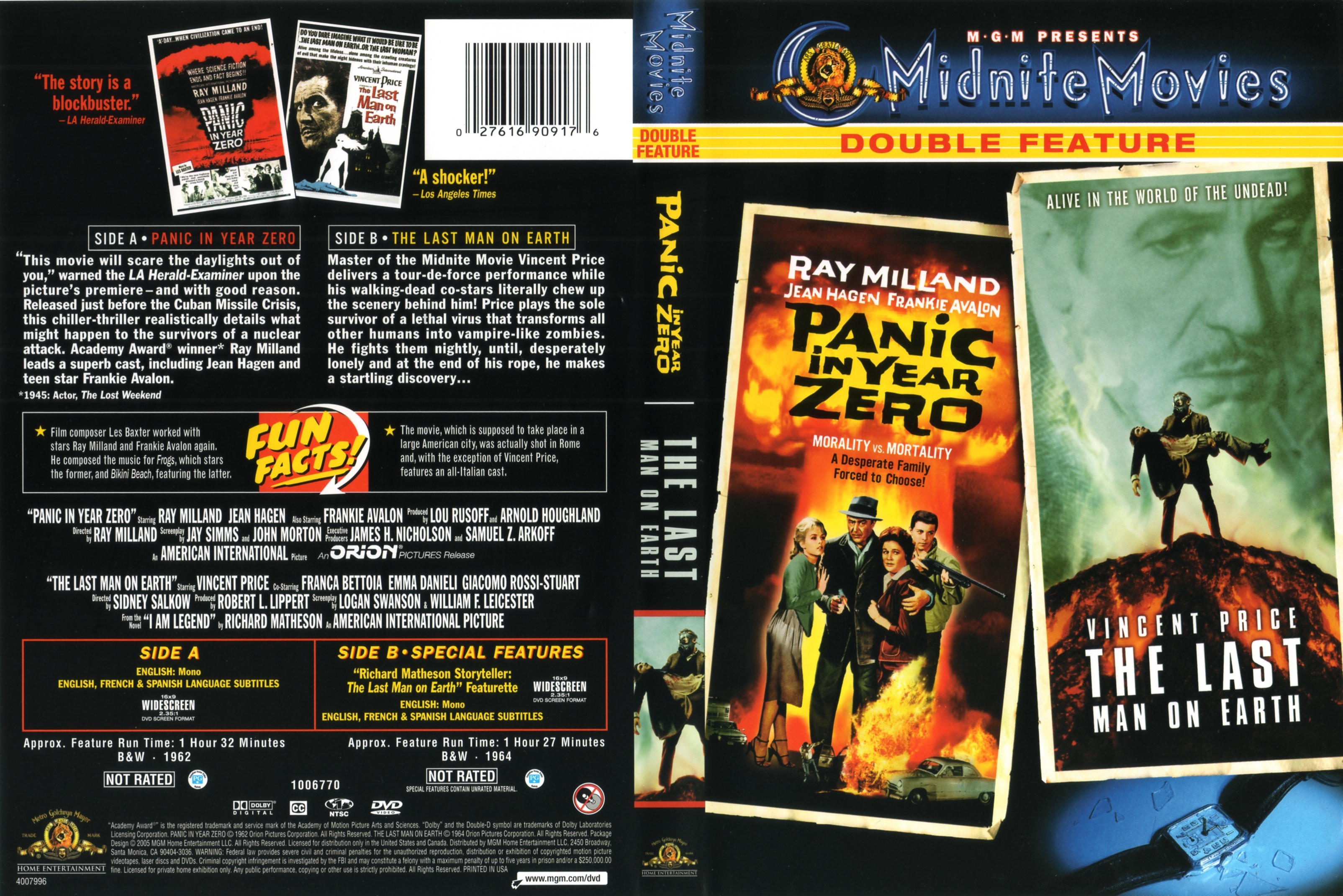 Jaquette DVD Panic in year zero + The last man on earth Zone 1